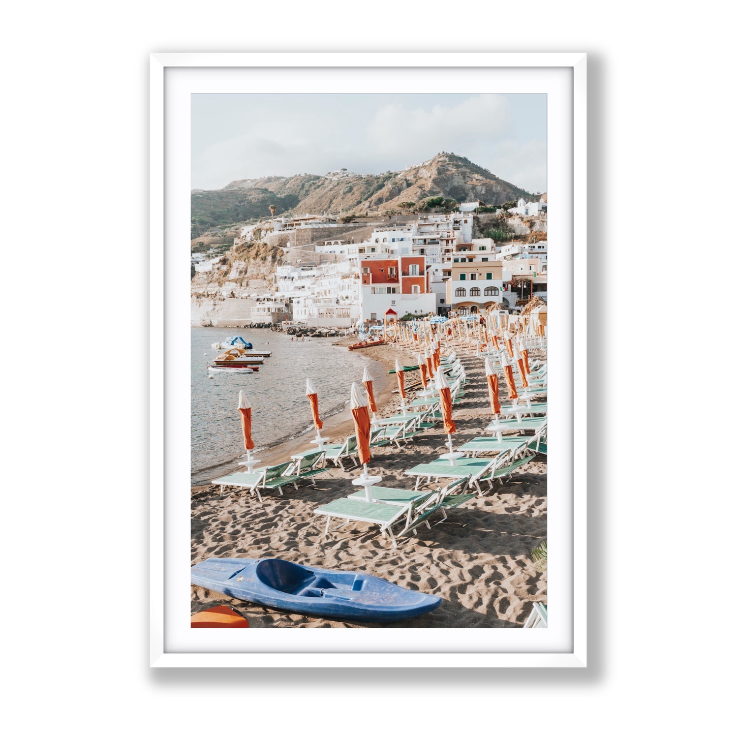 L'Isola del Paradiso Ischia Mediterranean wall art Gallery fine art print in white frame with matboard