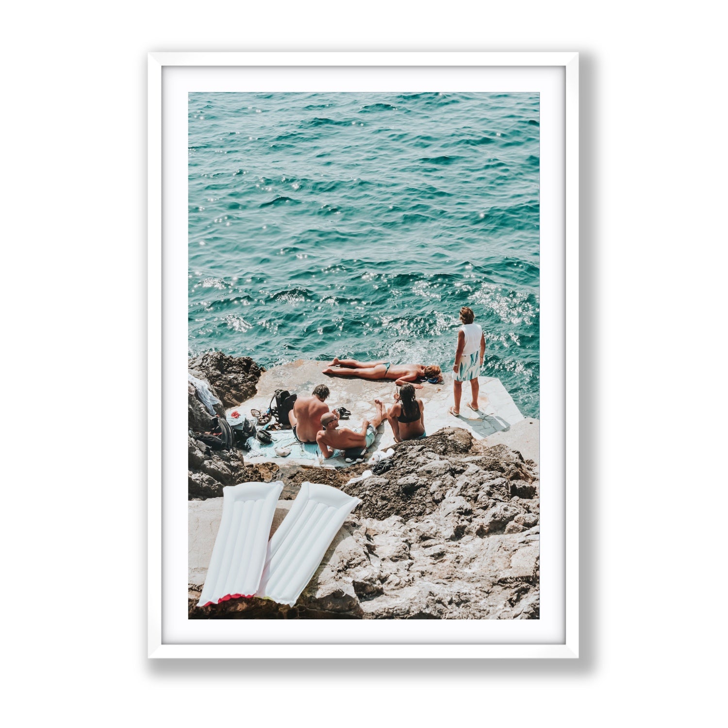 Gli Amici Praiano Amalfi Coast coastal wall art Gallery fine art print in white frame with matboard