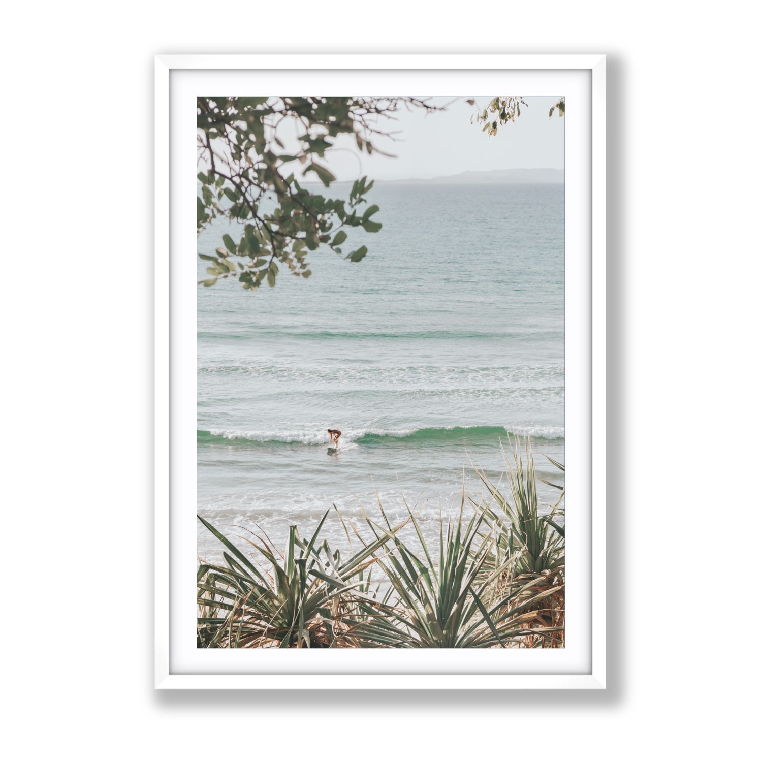 Dream Boat fine art print, Noosa, Australia, coastal scenes artwork, Gallery, White Frame · Matboard, Fine Art Print