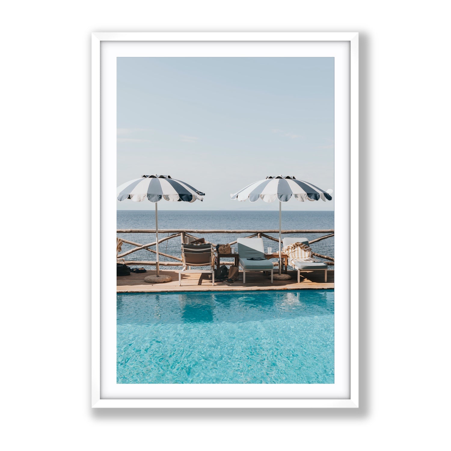 Beach Retreat fine art print, Ischia, Italy, european beach clubs artwork, Gallery, White Frame · Matboard, Fine Art Print