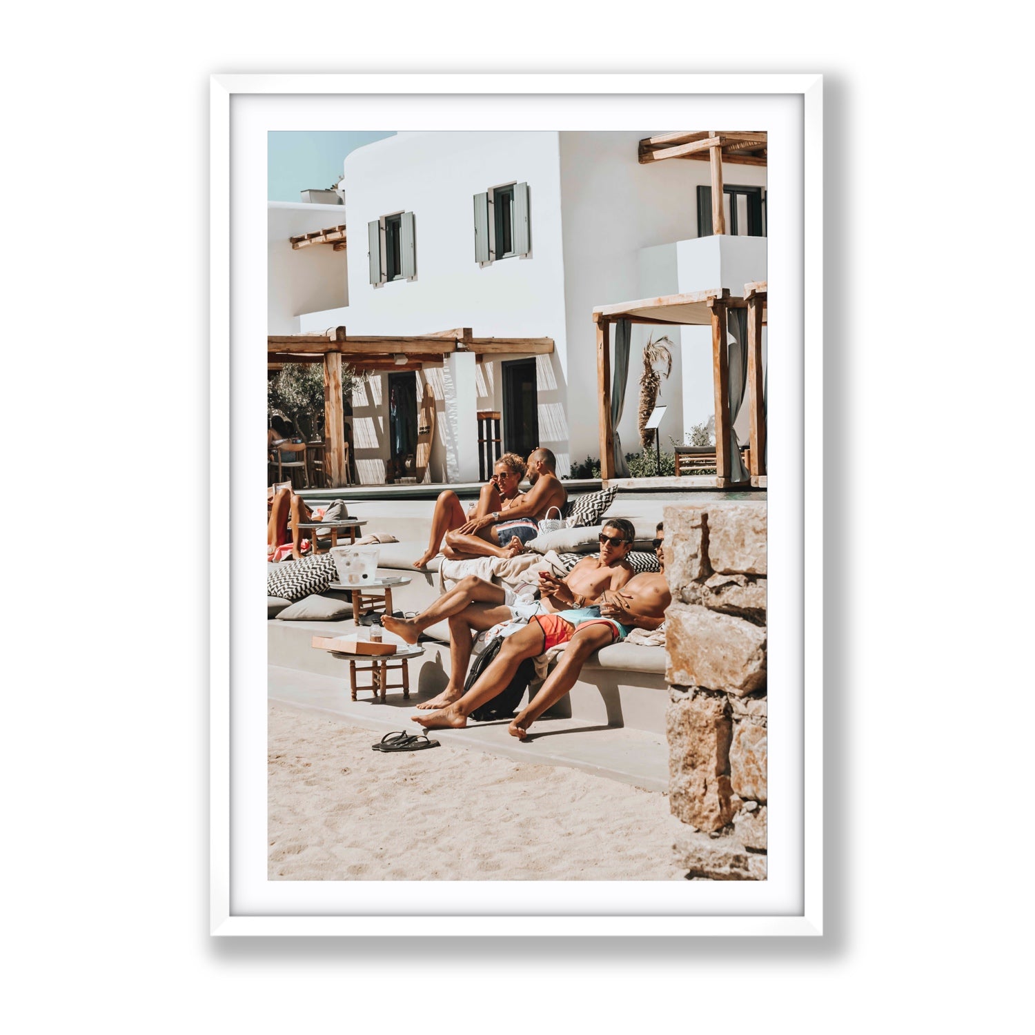 Style That Sizzles Mykonos Greek island wall art Gallery fine art print in white frame with matboard