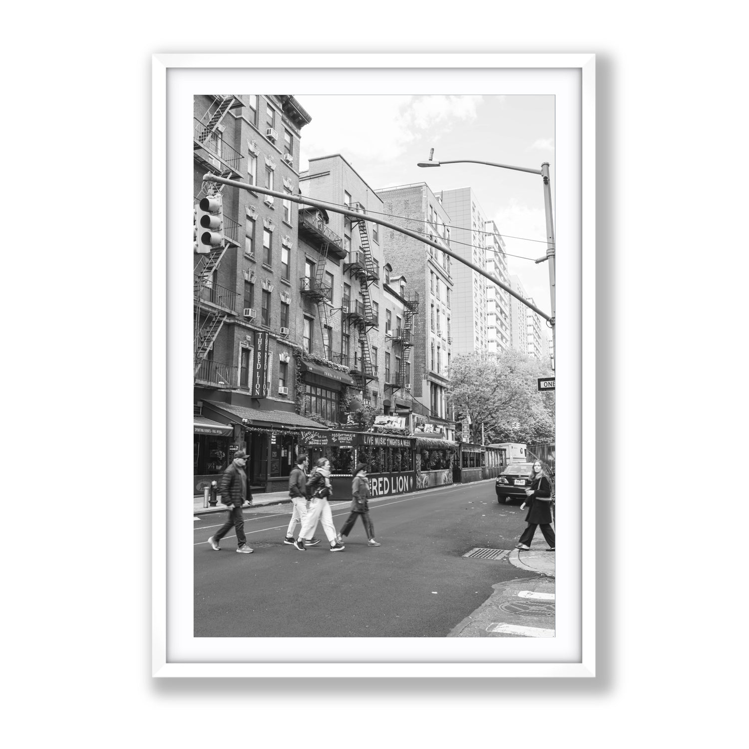 Spectral Streets New York NYC Black & White wall art Gallery fine art print in white frame with matboard