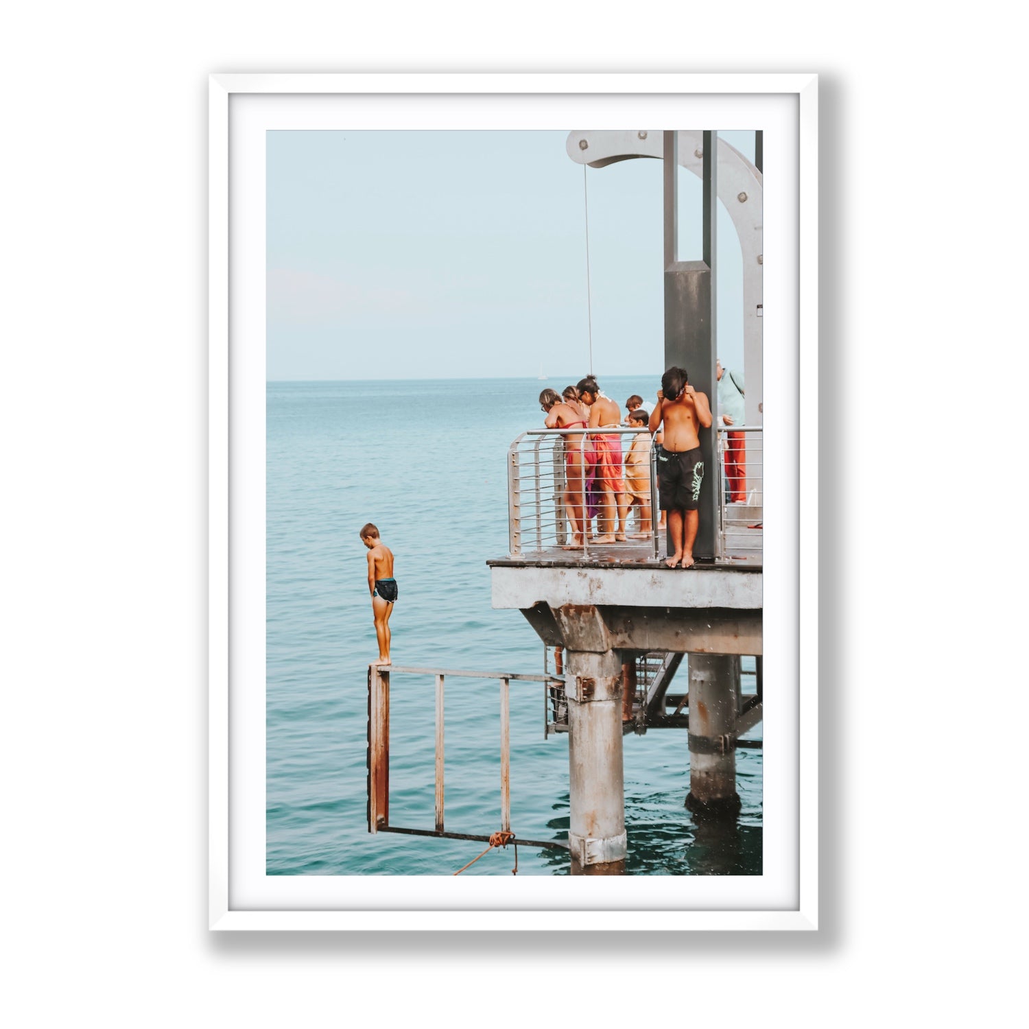 Golden Boy Alassio coastal decor wall art Gallery fine art print in white frame with matboard
