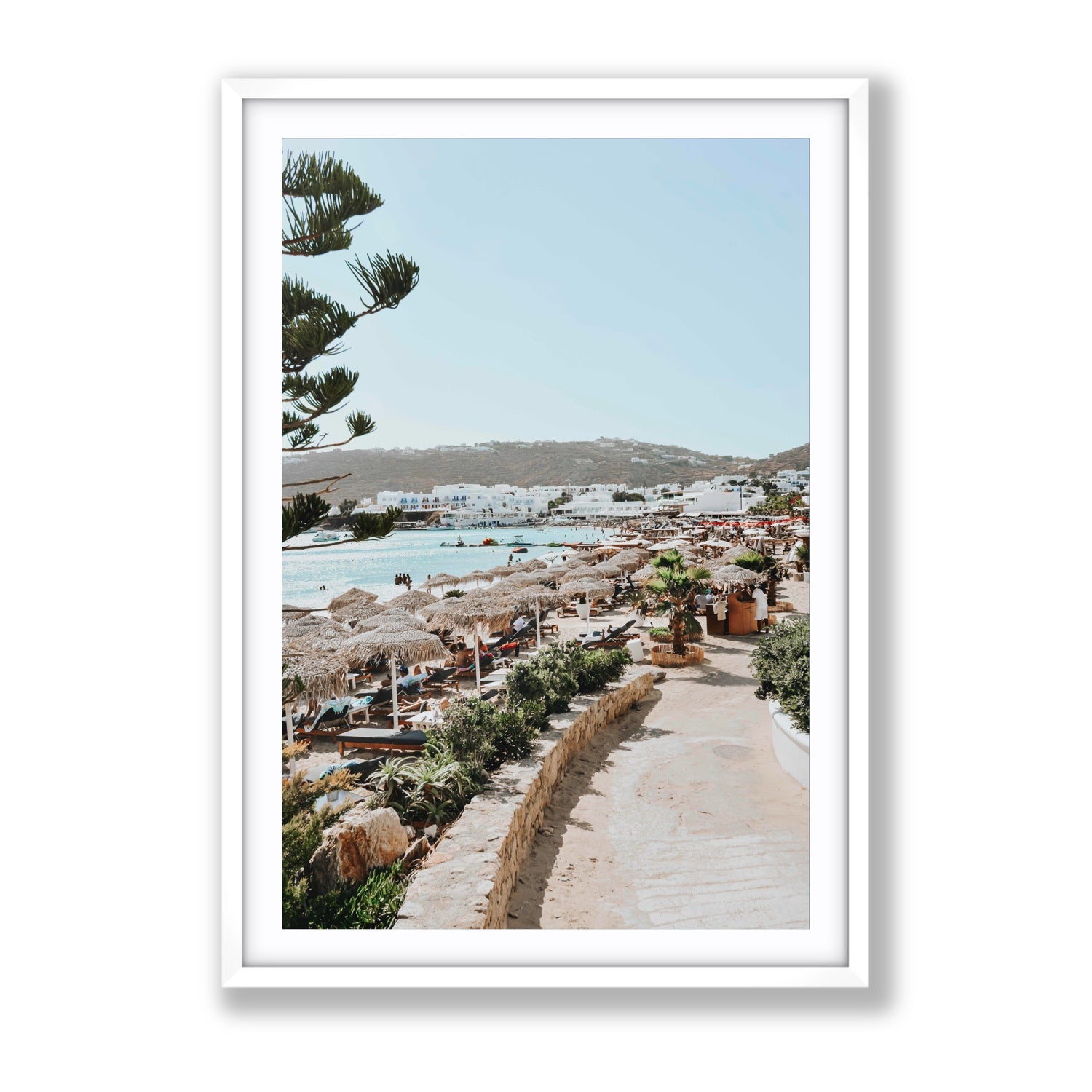 All Roads Lead To The Beach Mykonos Greek island wall art Gallery fine art print in white frame with matboard