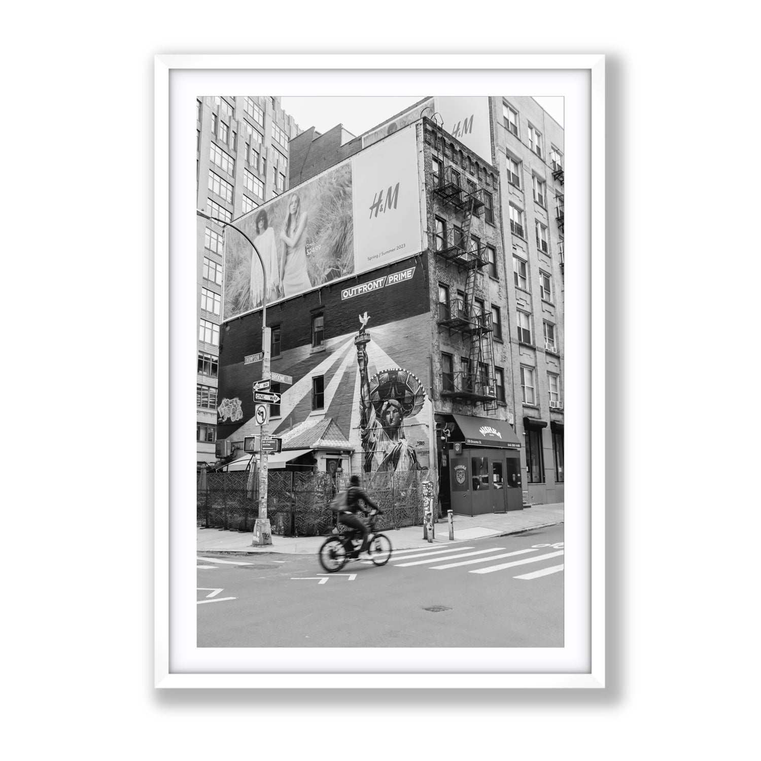 Shadows Of Liberty New York NYC Black & White wall art Gallery fine art print in white frame with matboard