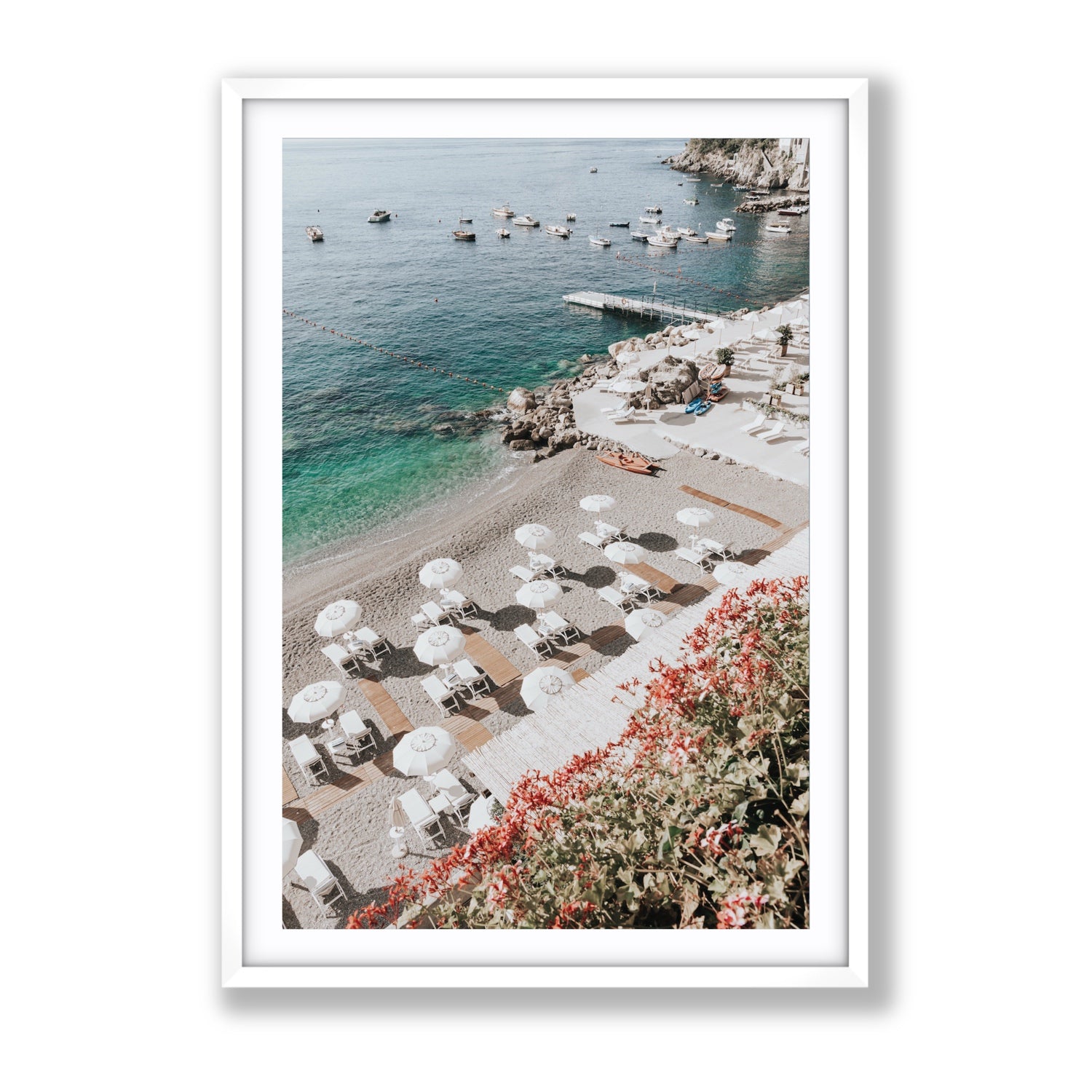 Tranquil Oasis Amalfi coastal wall art Gallery fine art print in white frame with matboard