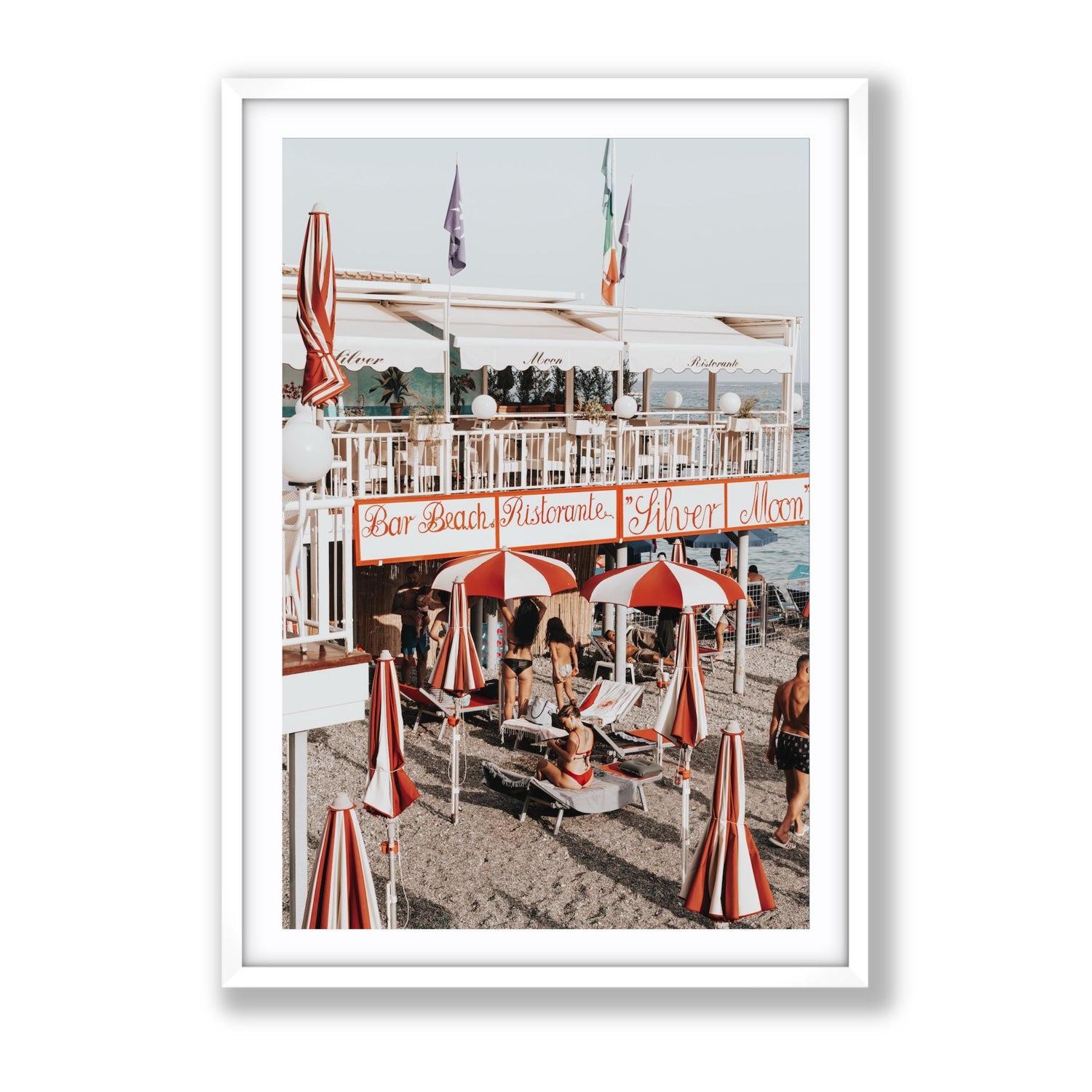 Vintage Amalfi Amalfi Mediterranean wall art Gallery fine art print in white frame with matboard