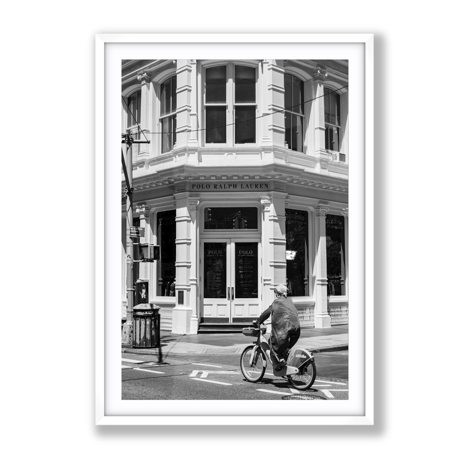 Downtown Rider New York NYC Black & White wall art Gallery fine art print in white frame with matboard