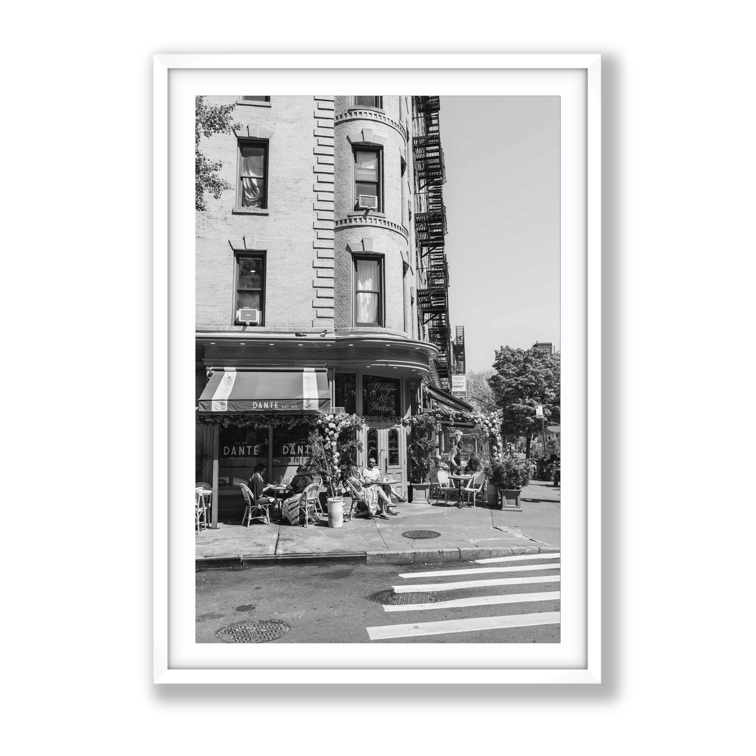 Sunny Soiree New York NYC Black & White wall art Gallery fine art print in white frame with matboard