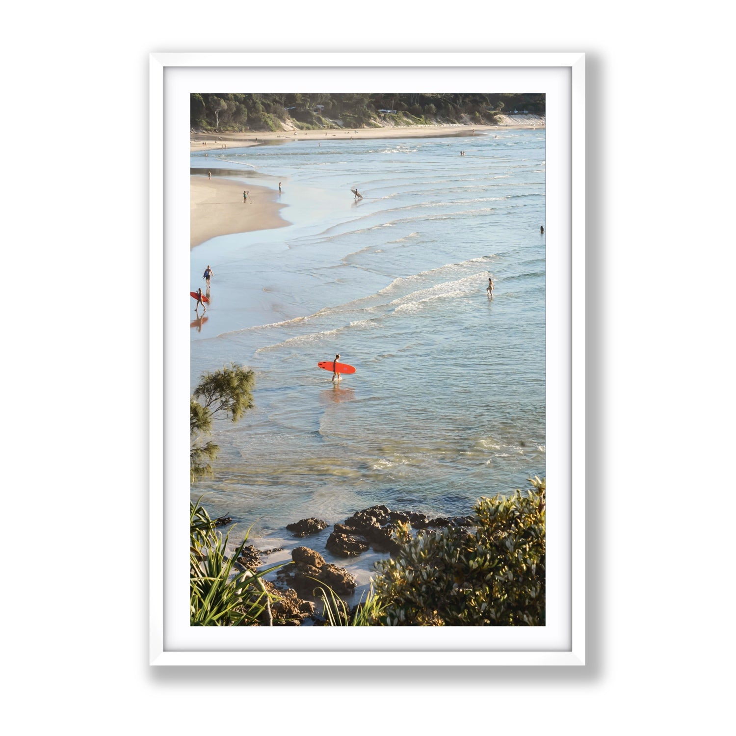 Seclusion Byron Bay Surf coastal wall art Gallery fine art print in white frame with matboard