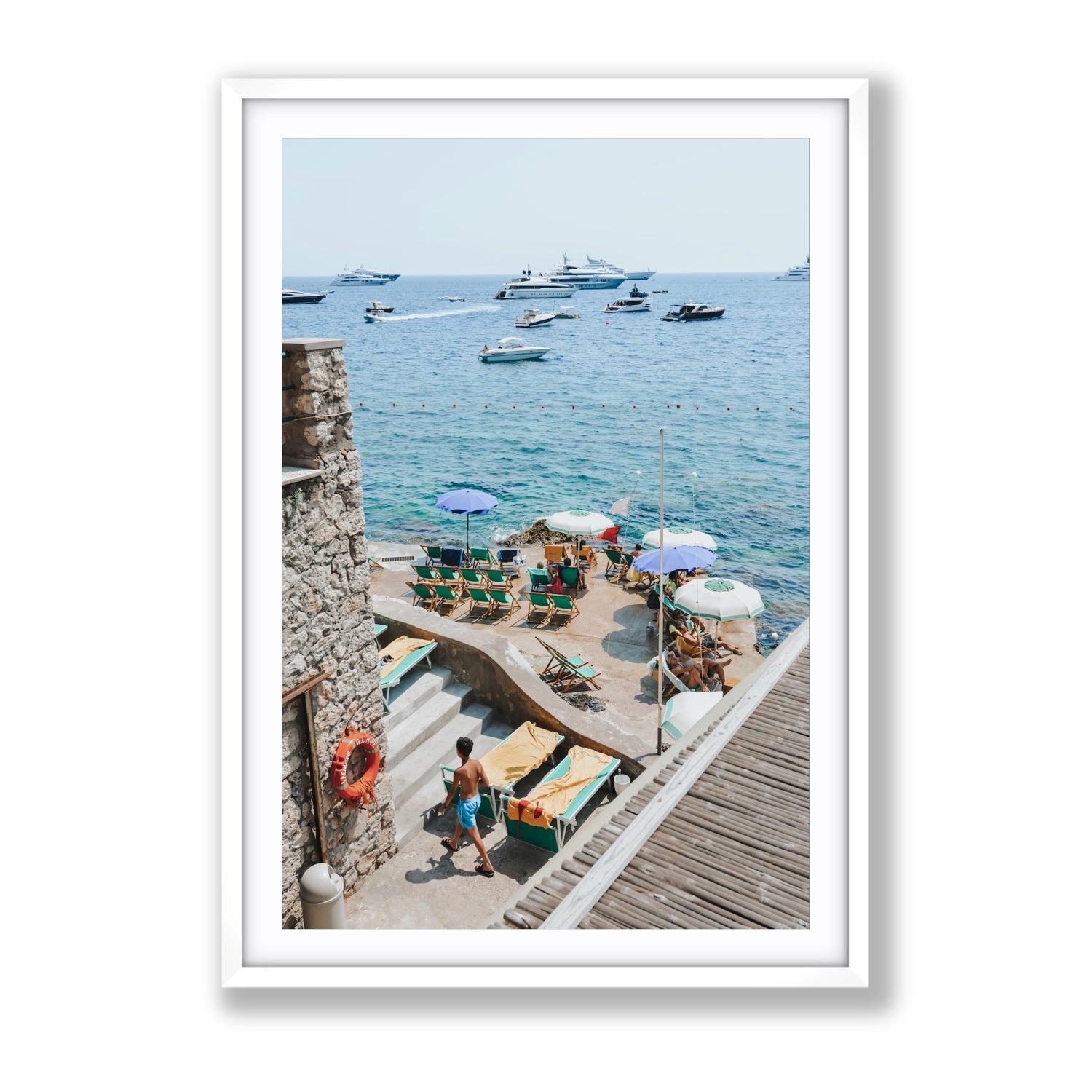 Canzone di Capri Capri Italian beach wall art Gallery fine art print in white frame with matboard