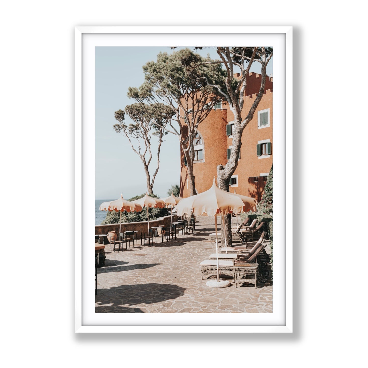 Mezzatorre Ischia Italian Mediterranean decor wall art Gallery fine art print in white frame with matboard