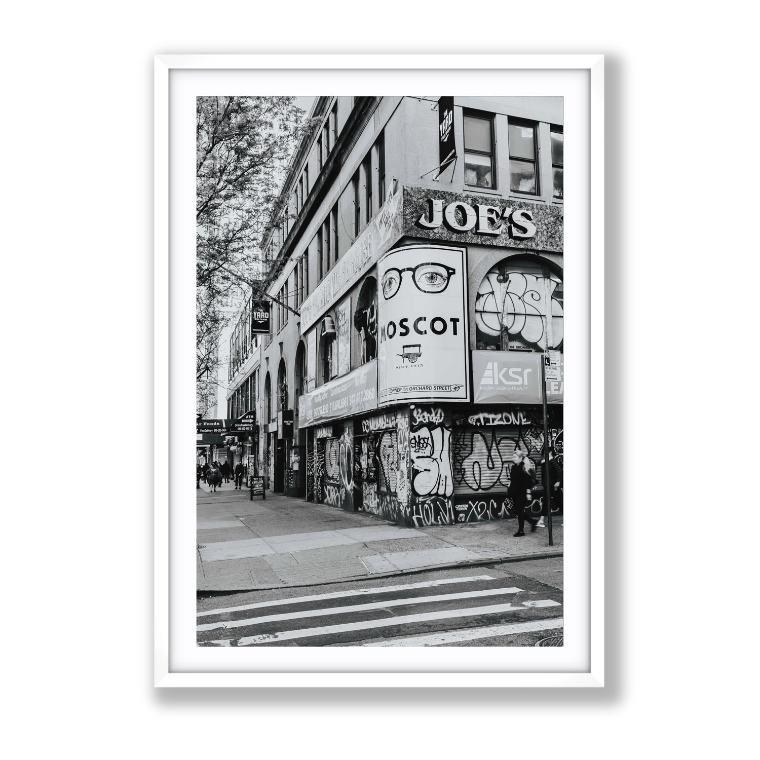 Lower East Side Murals New York NYC Black & White wall art Gallery fine art print in white frame with matboard