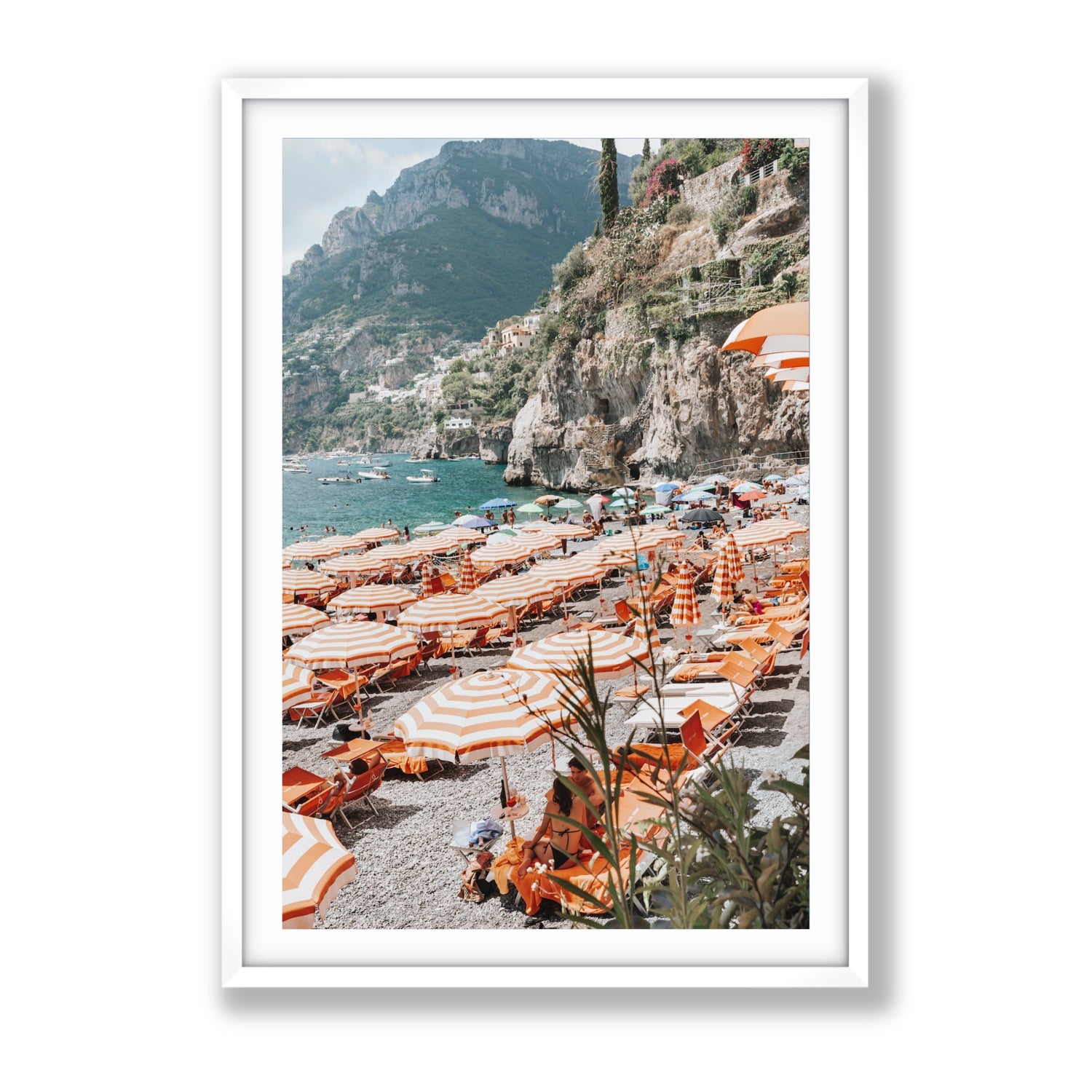 Bagni d'Arienzo Positano decor wall art Gallery fine art print in white frame with matboard