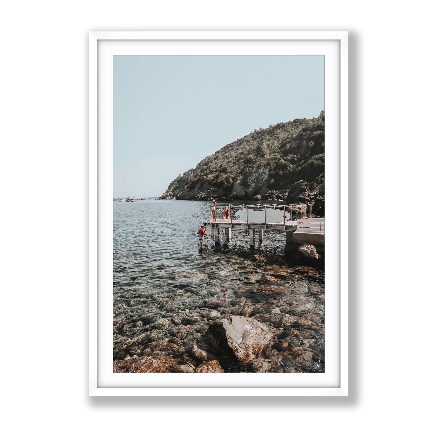 Tidal Explorers Tuscany coastal Italian wall art Gallery fine art print in white frame with matboard