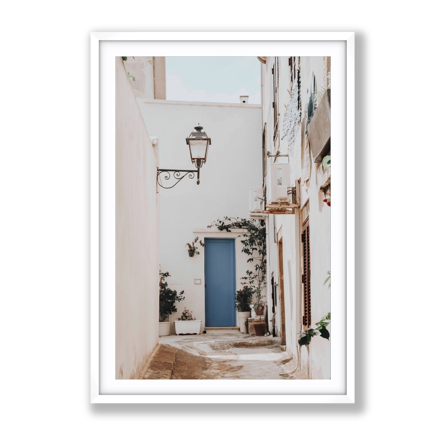Entry Envy Puglia Ostuni wall art Gallery fine art print in white frame with matboard