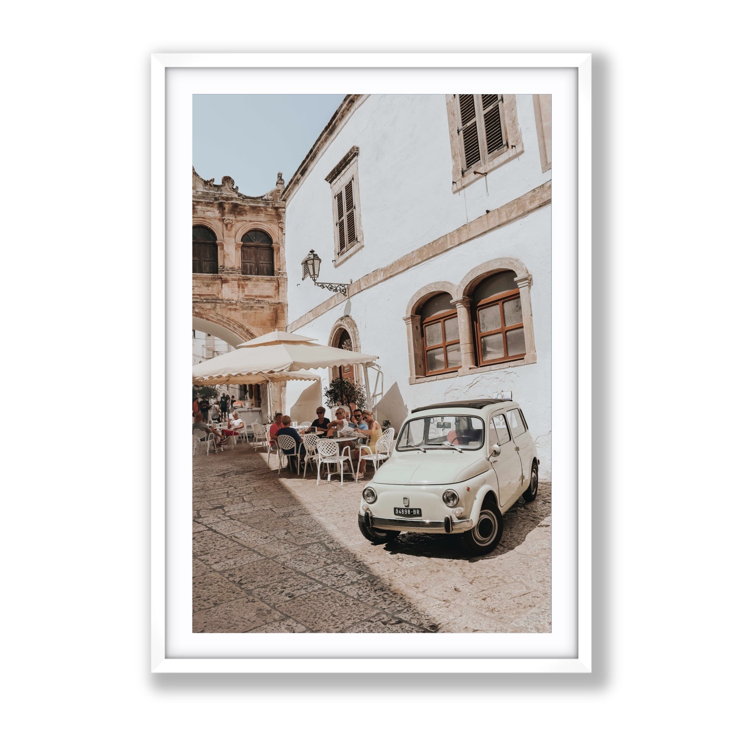 Piazza di Ostuni Puglia Italian wall art Gallery fine art print in white frame with matboard