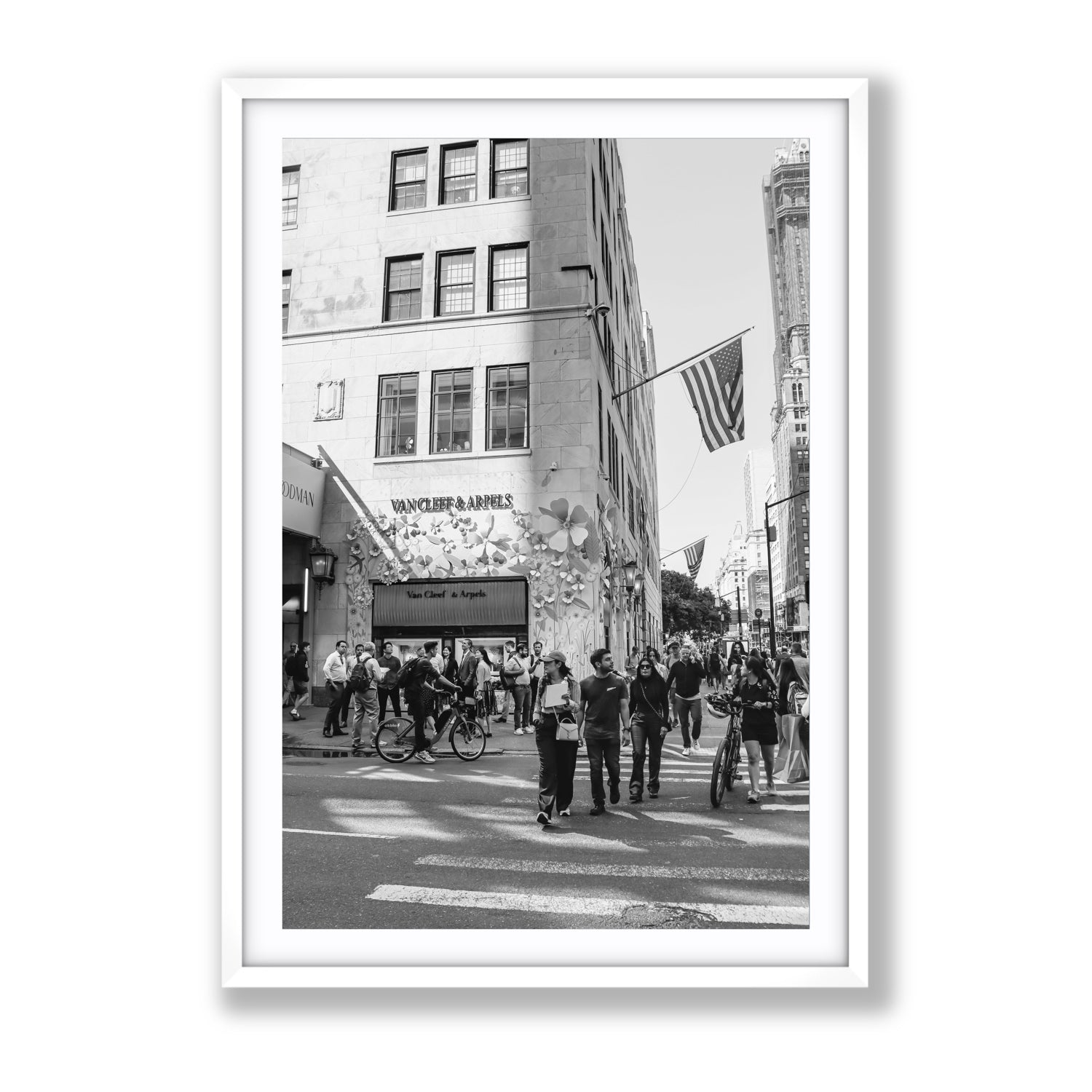 Sidewalk Shuffle New York NYC Black & White wall art Gallery fine art print in white frame with matboard