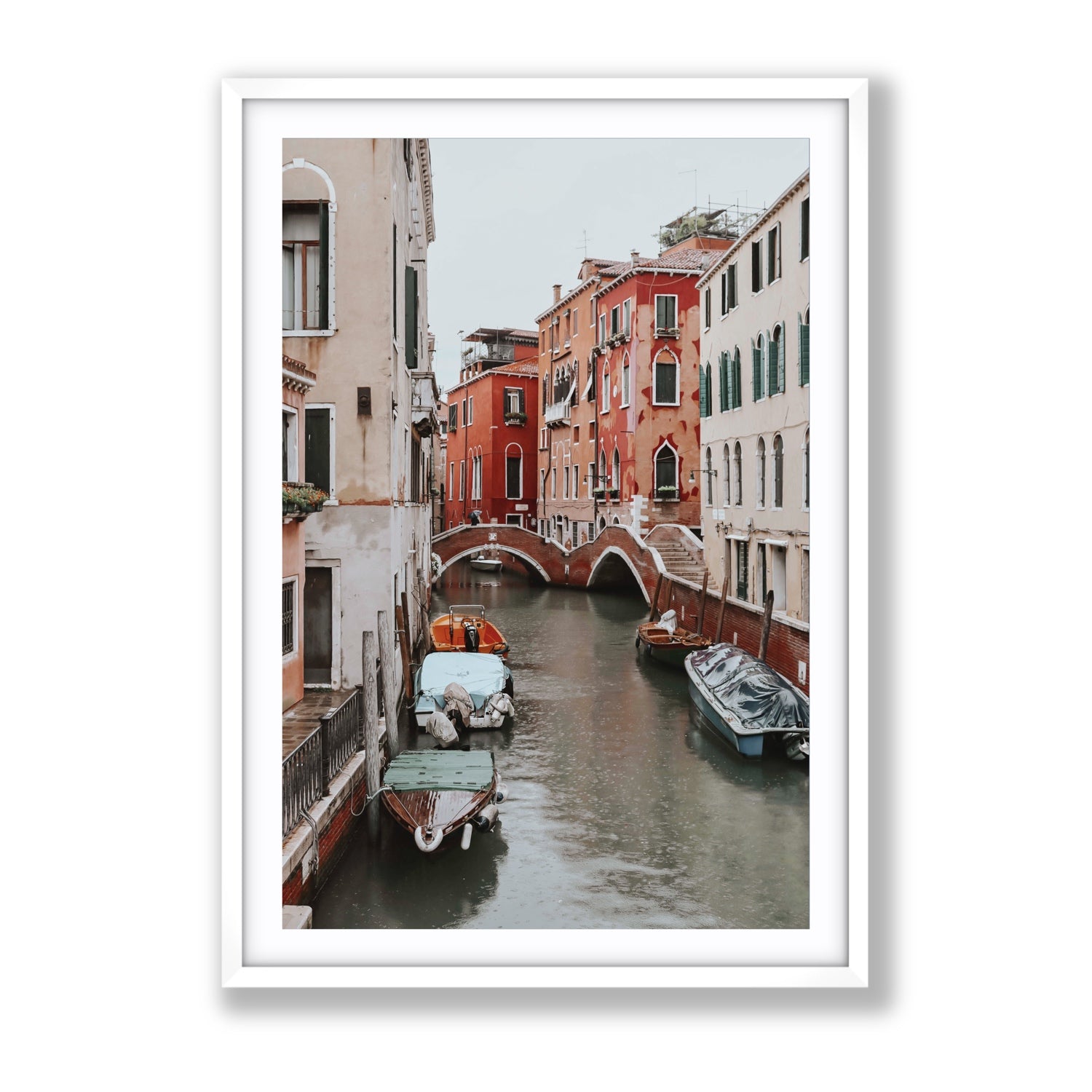 City of Water Venice Italian Mediterranean decor wall art Gallery fine art print in white frame with matboard