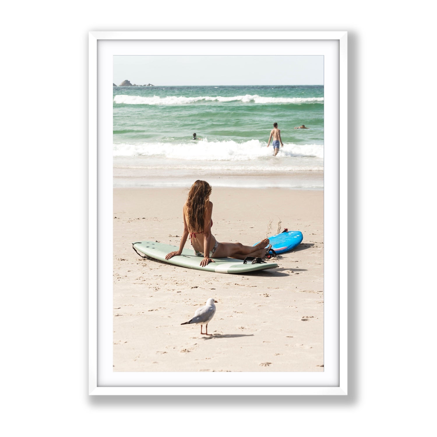 Carissa Byron Bay Surf coastal wall art Gallery fine art print in white frame with matboard