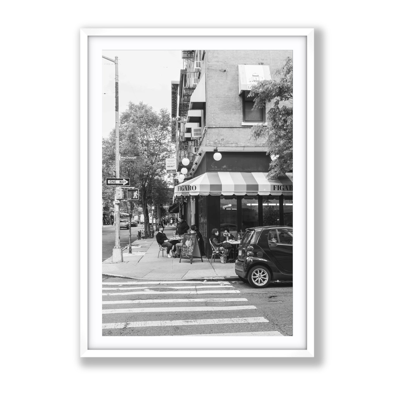 Figaro New York NYC Black & White wall art Gallery fine art print in white frame with matboard