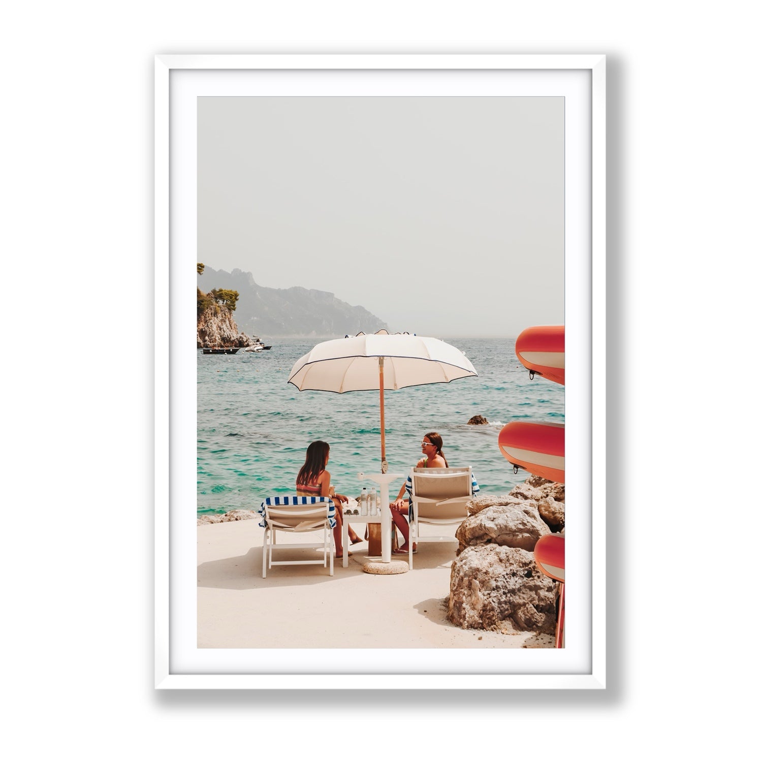 Salty Banter Amalfi Mediterranean wall art Gallery fine art print in white frame with matboard