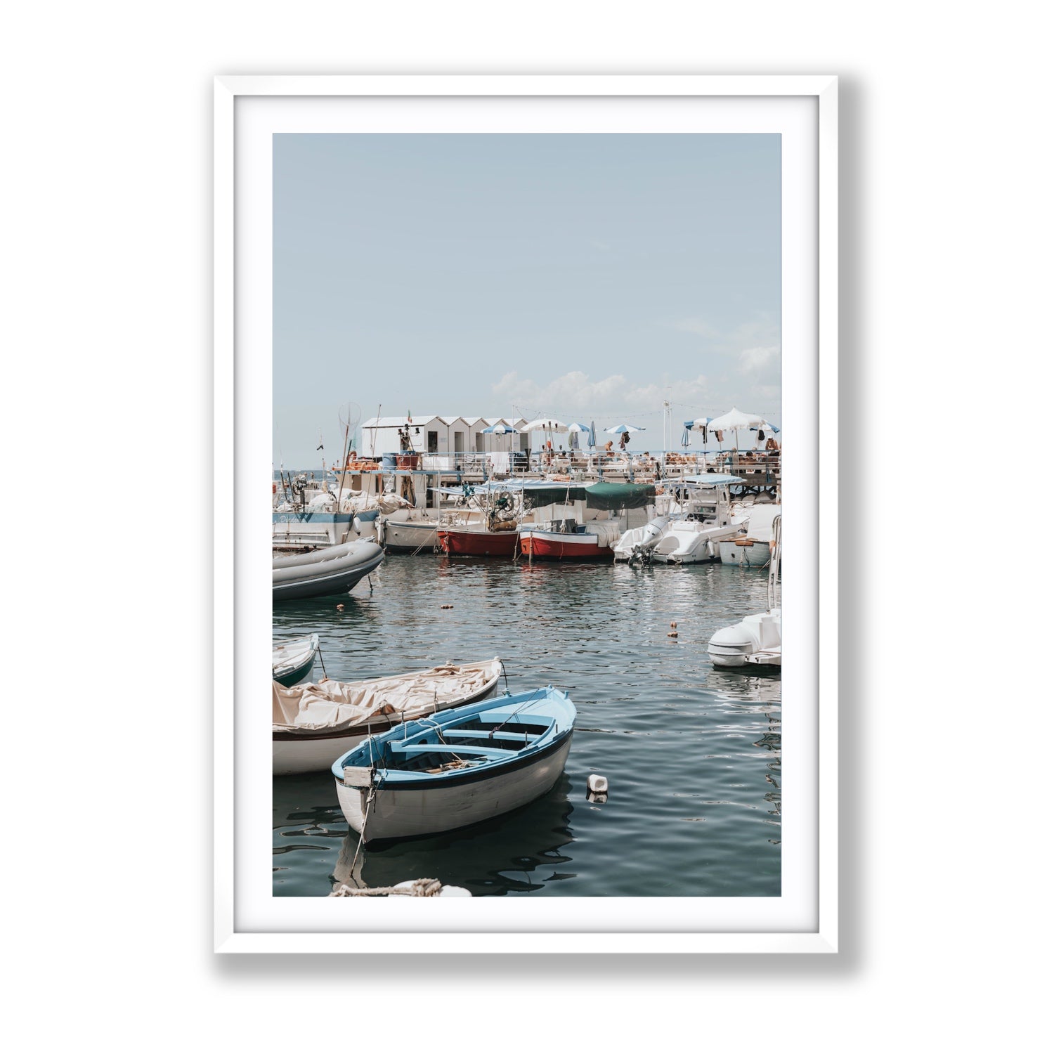 Harbour Hues Sorrento coastal Carousel wall art Gallery fine art print in white frame with matboard