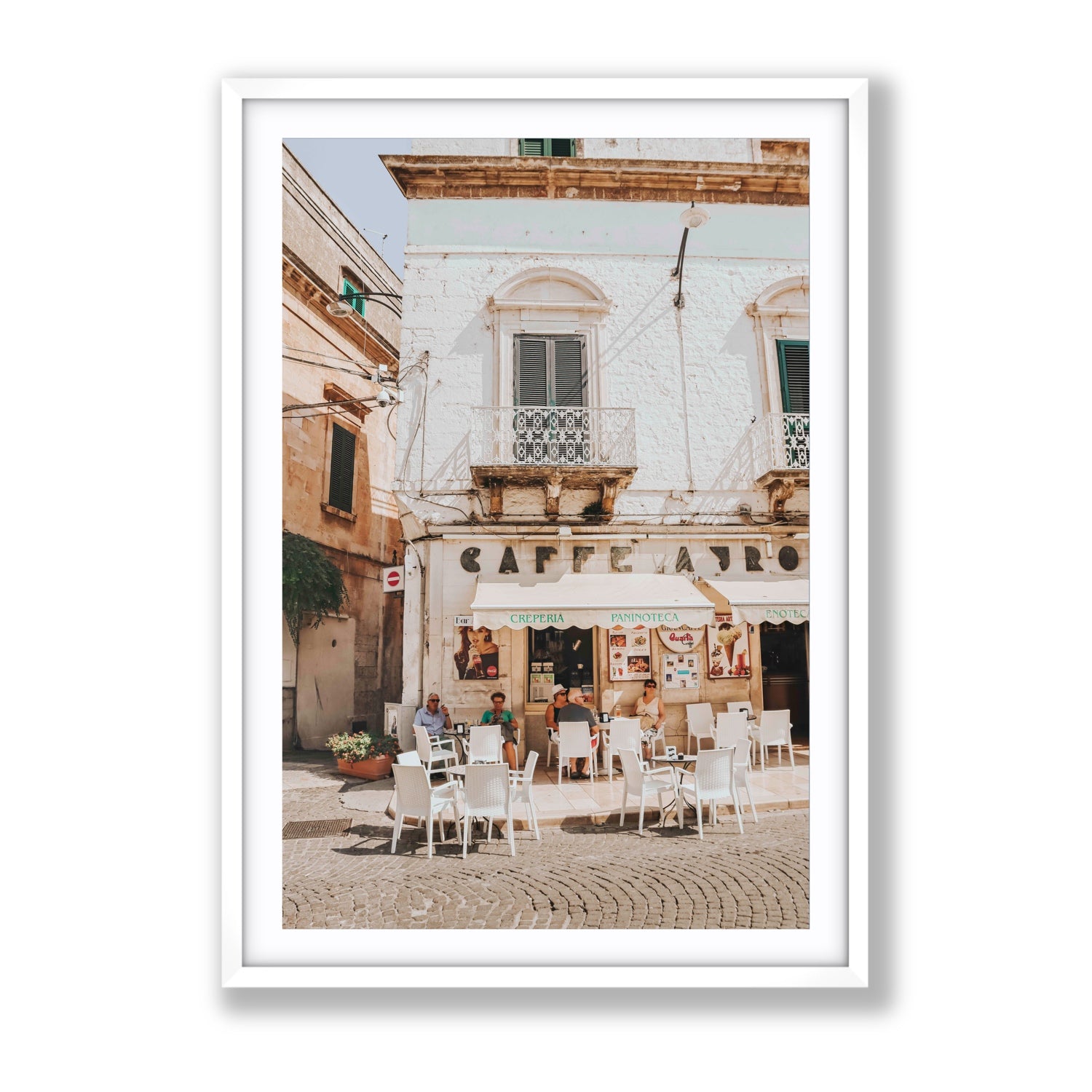 Cafe Ostuni Puglia Café Ostuni Italian wall art Gallery fine art print in white frame with matboard