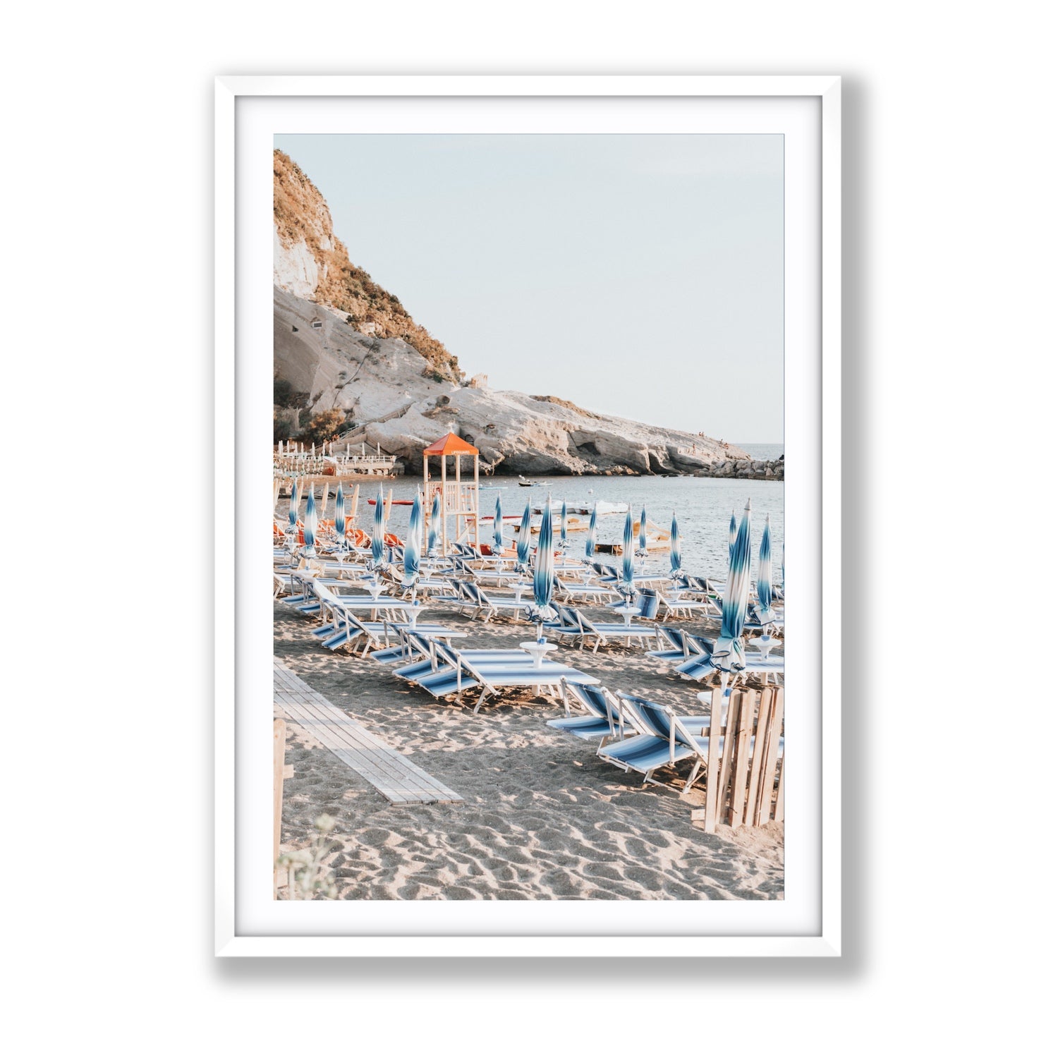 The Golden Hour Ischia Italian coastal wall art Gallery fine art print in white frame with matboard
