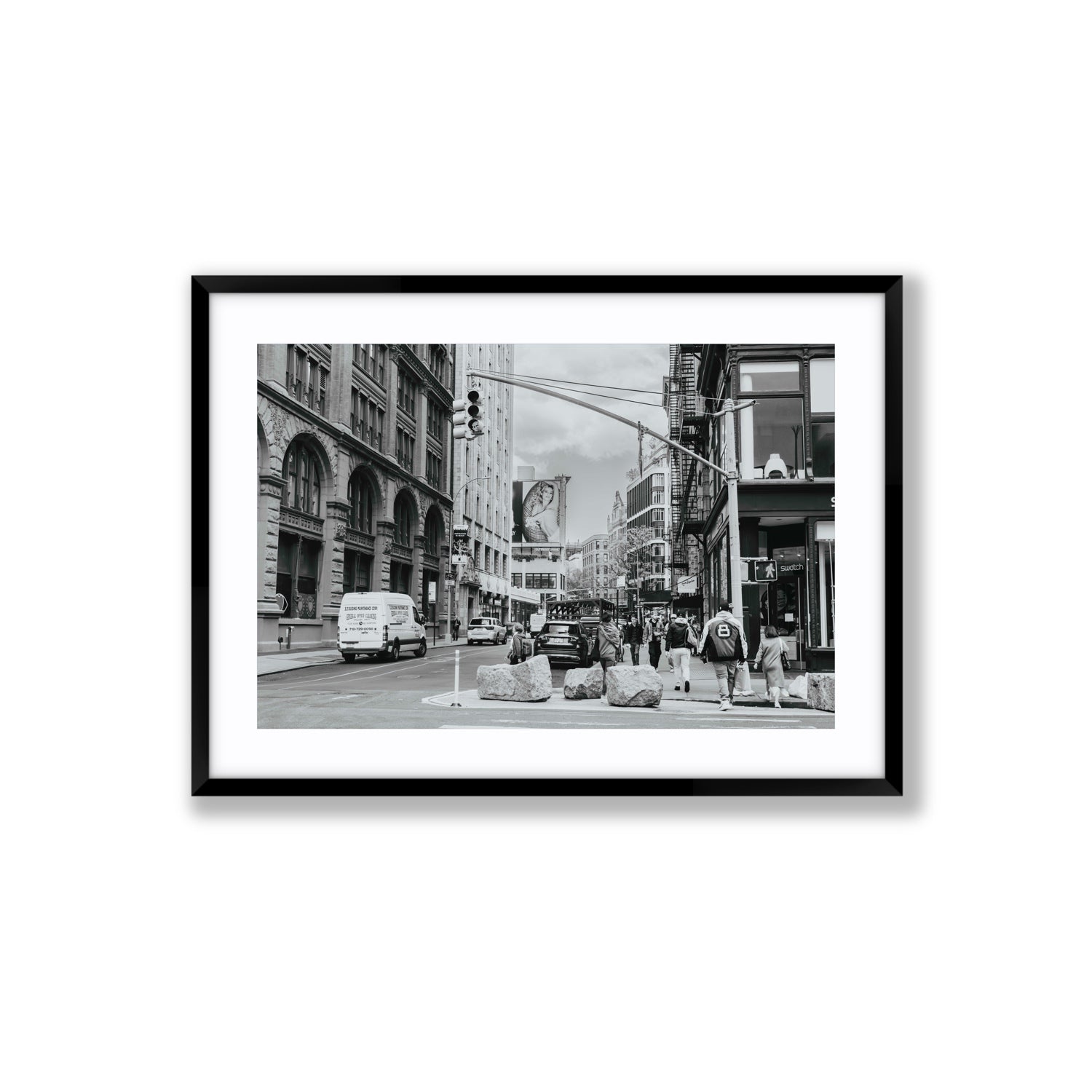 Inkwell Metropolis New York NYC Black & White wall art Large fine art print in black frame with matboard
