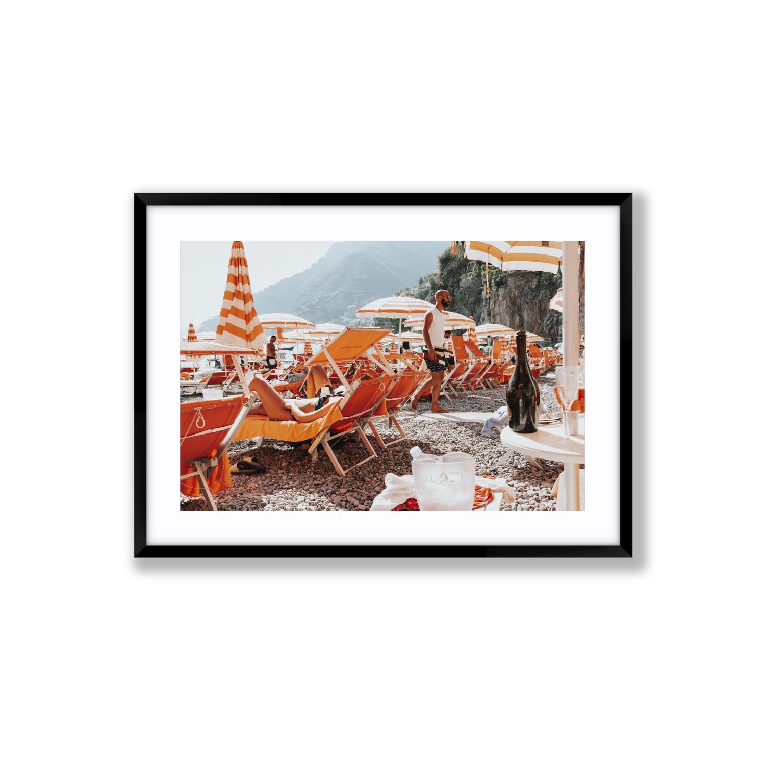 Zesty Shade Positano wall art Large fine art print in black frame with matboard