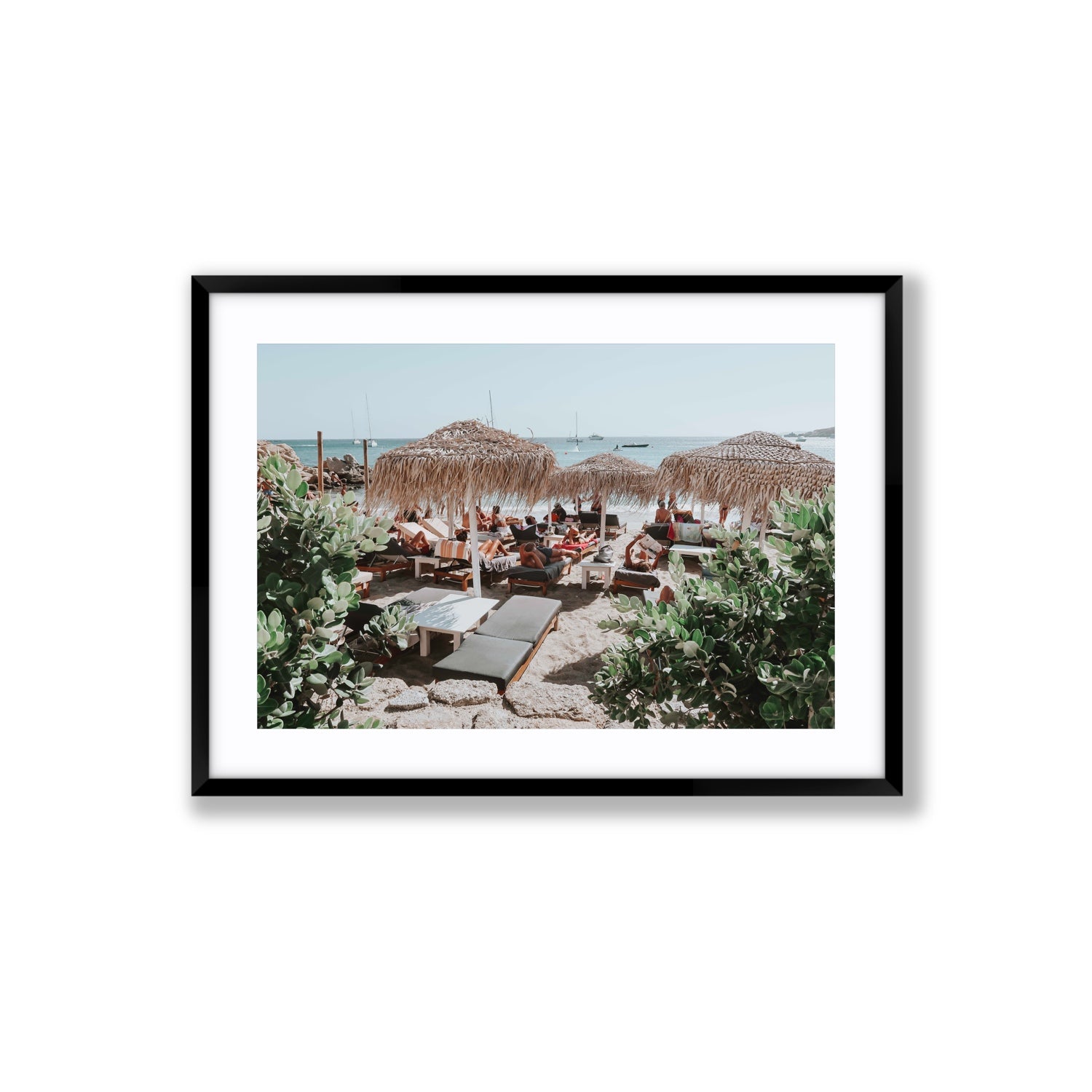 Greek Haven Mykonos Greek island coastal wall art Large fine art print in black frame with matboard