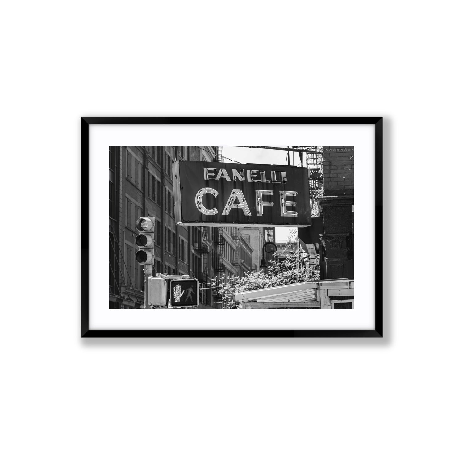 Soho Neon New York NYC Black & White wall art Large fine art print in black frame with matboard
