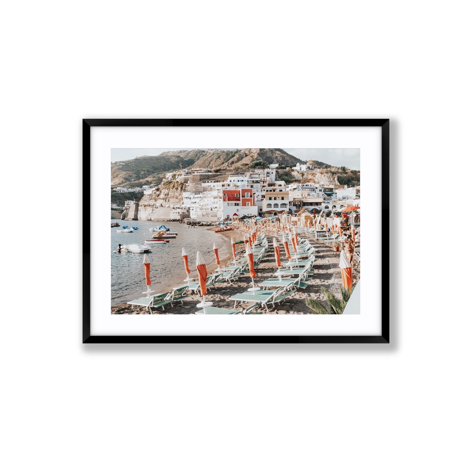 Sole Estivo Ischia Italian coastal wall art Large fine art print in black frame with matboard
