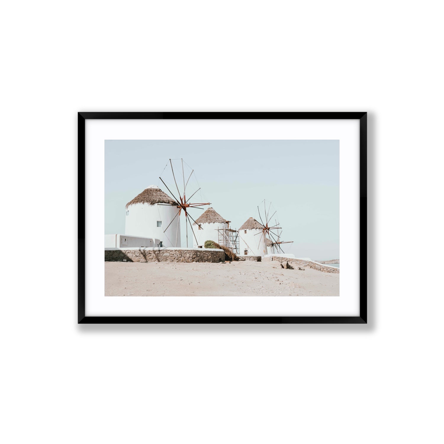 Rustic Icons Mykonos Greek island wall art Large fine art print in black frame with matboard