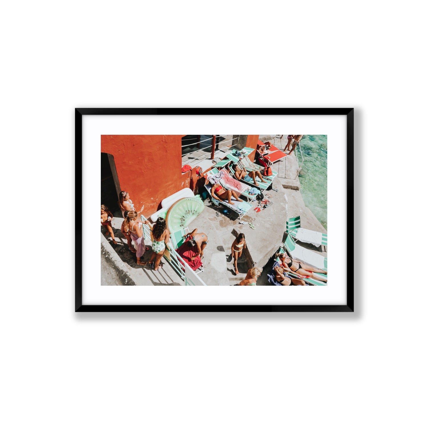Italianita Capri beach Mediterranean wall art Large fine art print in black frame with matboard