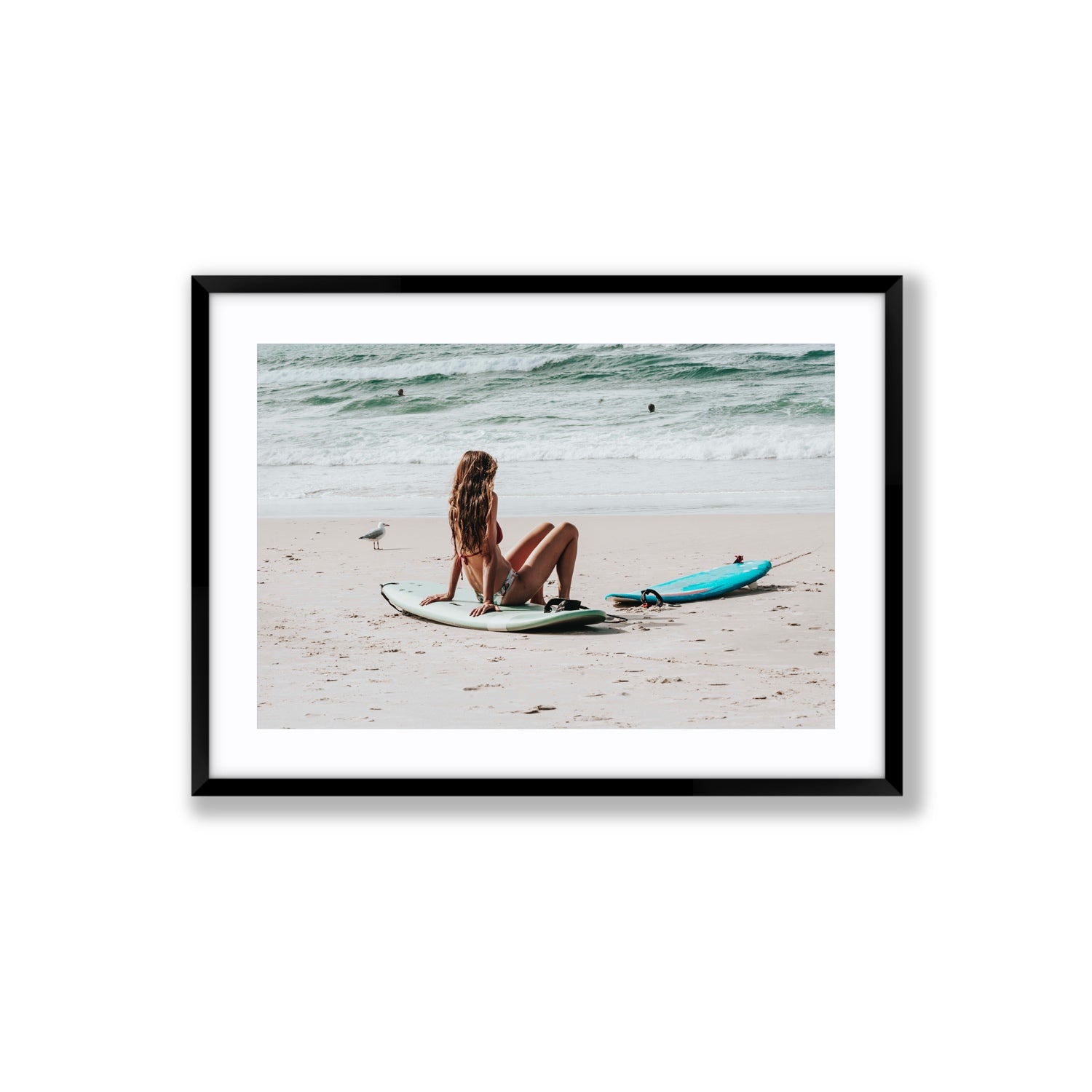 Ciao Bella Byron Bay Surf coastal wall art Large fine art print in black frame with matboard