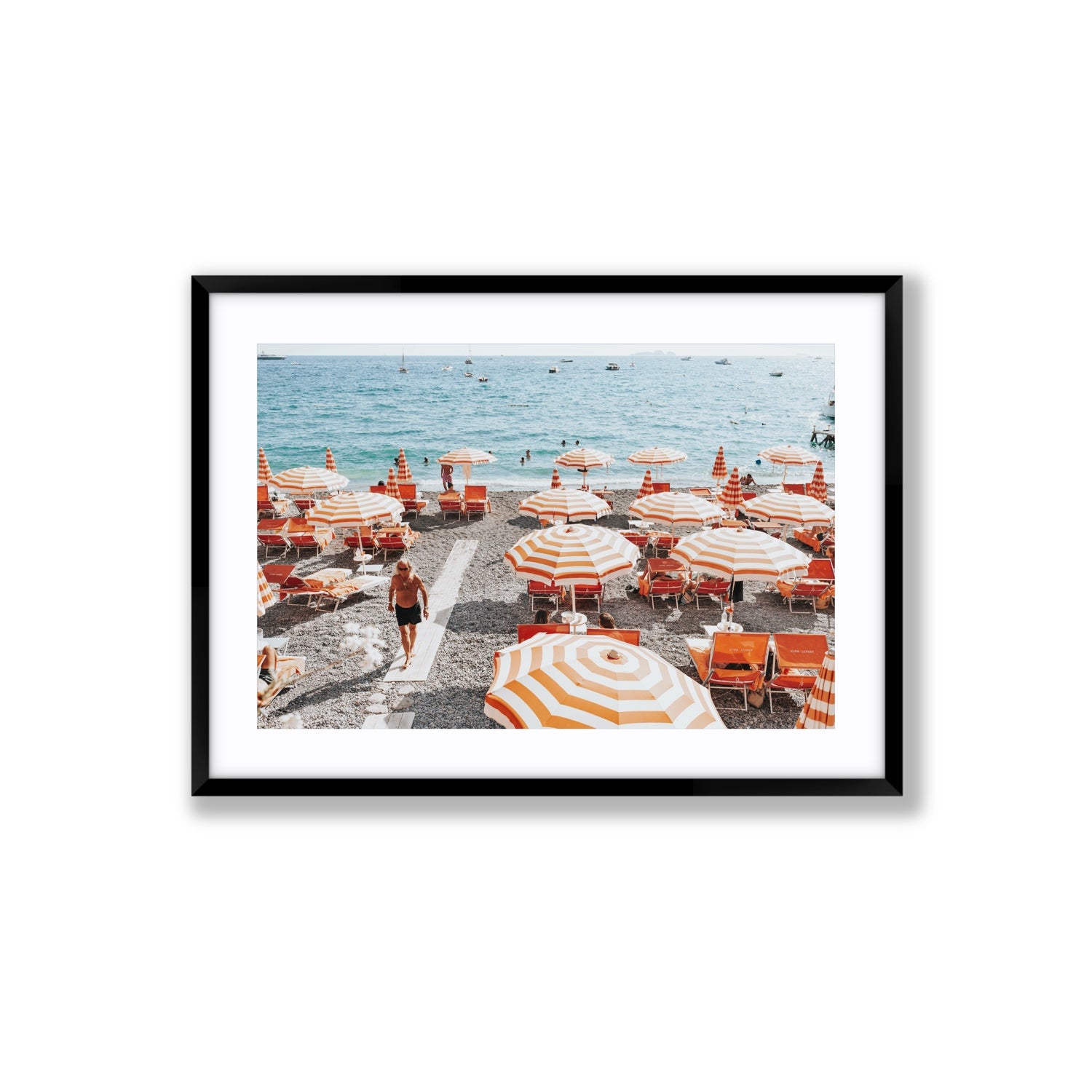 Shoreline Strut Positano wall art Large fine art print in black frame with matboard