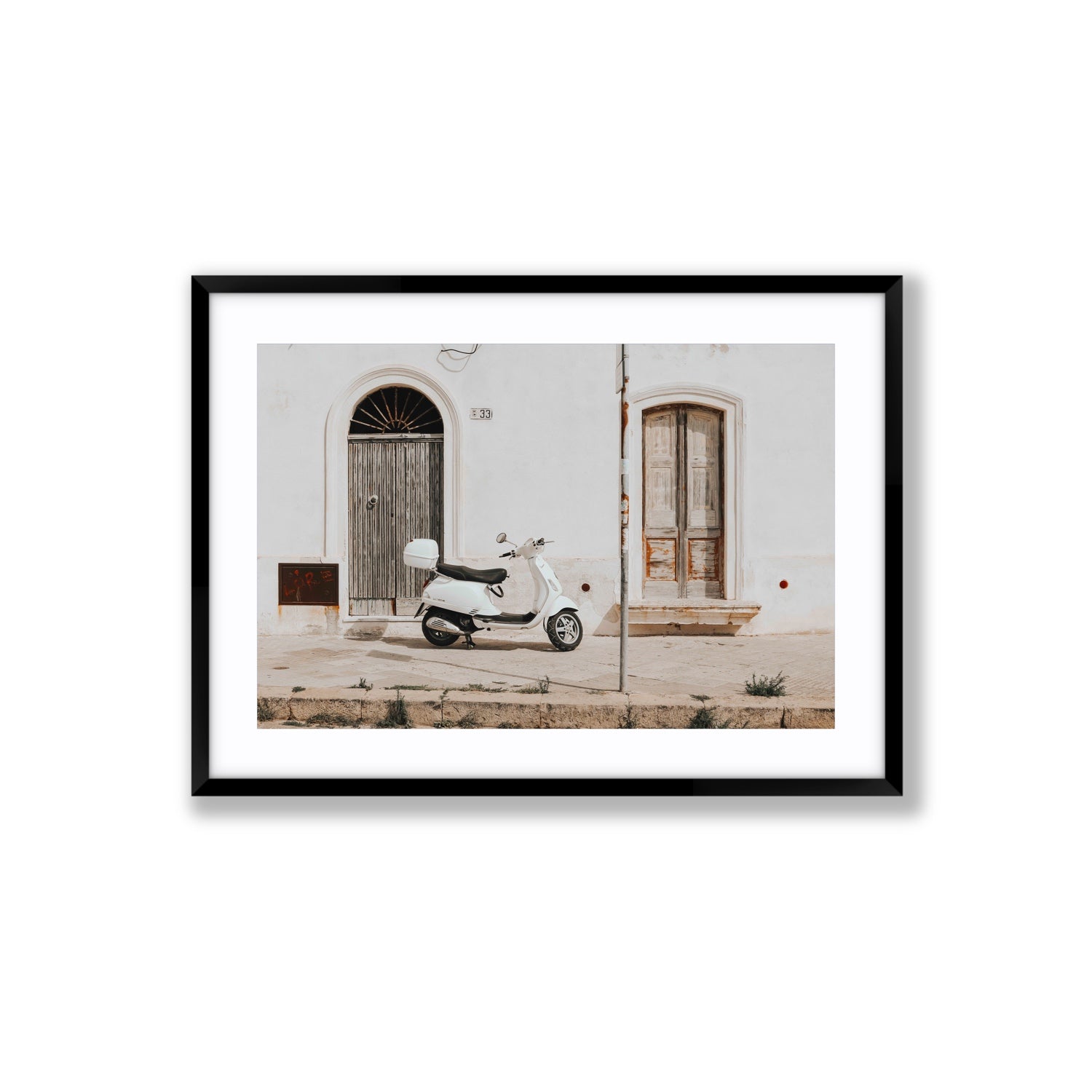 Vespa Nostalgia Puglia Italian wall art Large fine art print in black frame with matboard