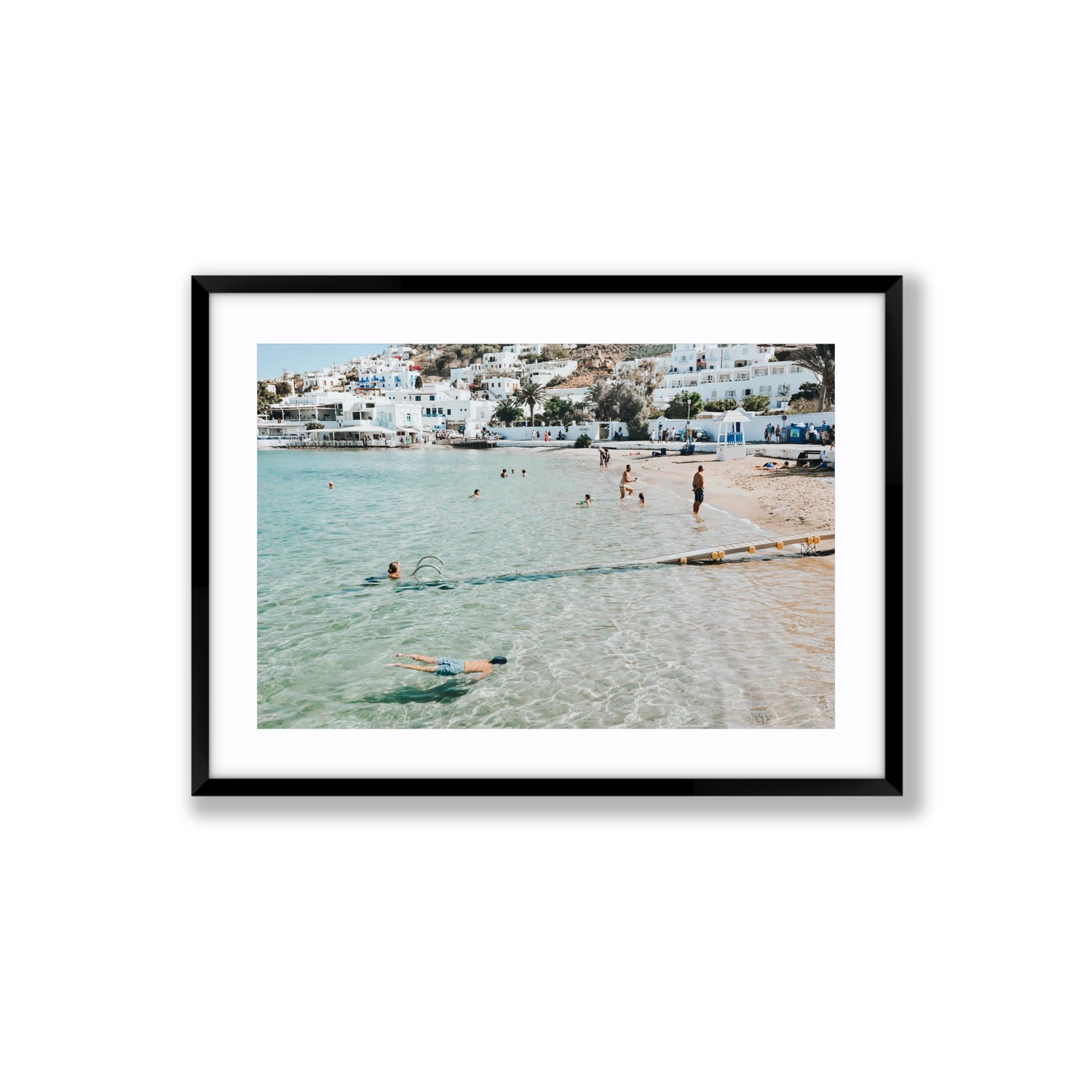 Bathe Yourself In Beauty Mykonos Greek island wall art Large fine art print in black frame with matboard
