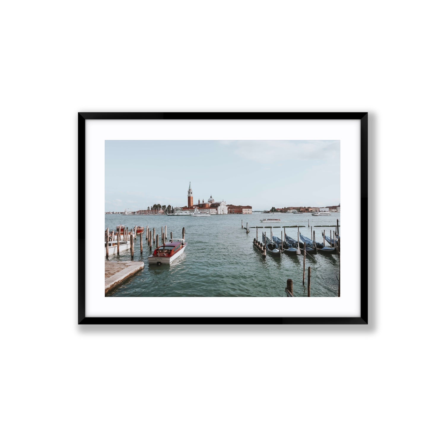 Venetian Waterscape Venice Italian art print Large fine art print in black frame with matboard
