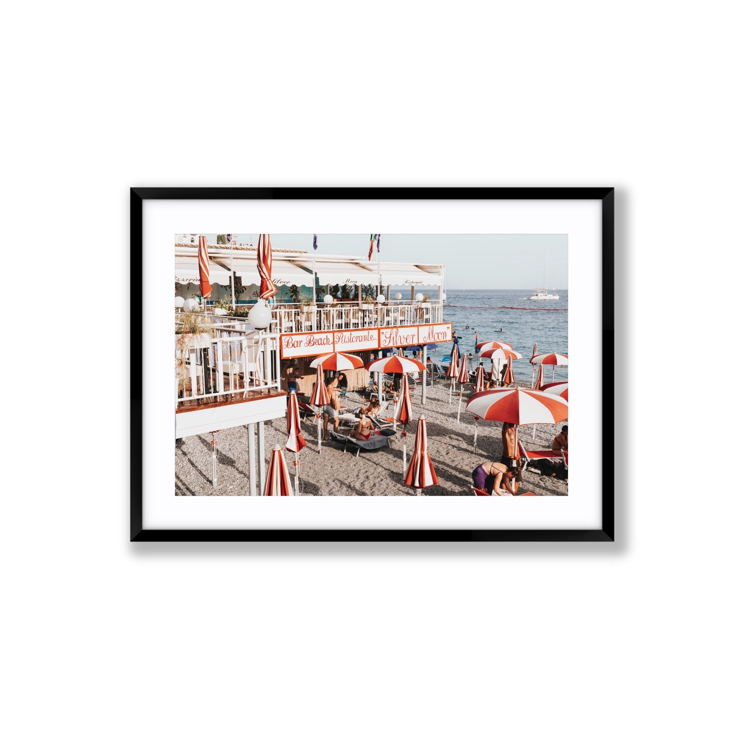 Silver Moon Amalfi Mediterranean wall art Large fine art print in black frame with matboard