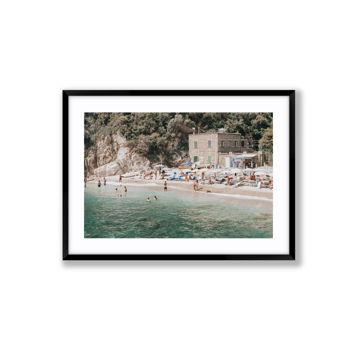 Secluded Sanctuary Nerano Italian Mediterranean decor wall art Large fine art print in black frame with matboard
