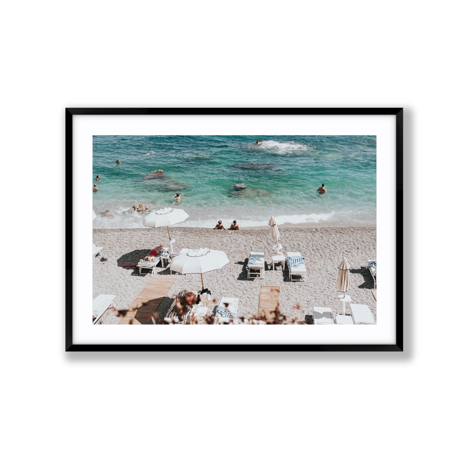 Amicizia Amalfi Italian beach wall art Extra Large fine art print in black frame with matboard