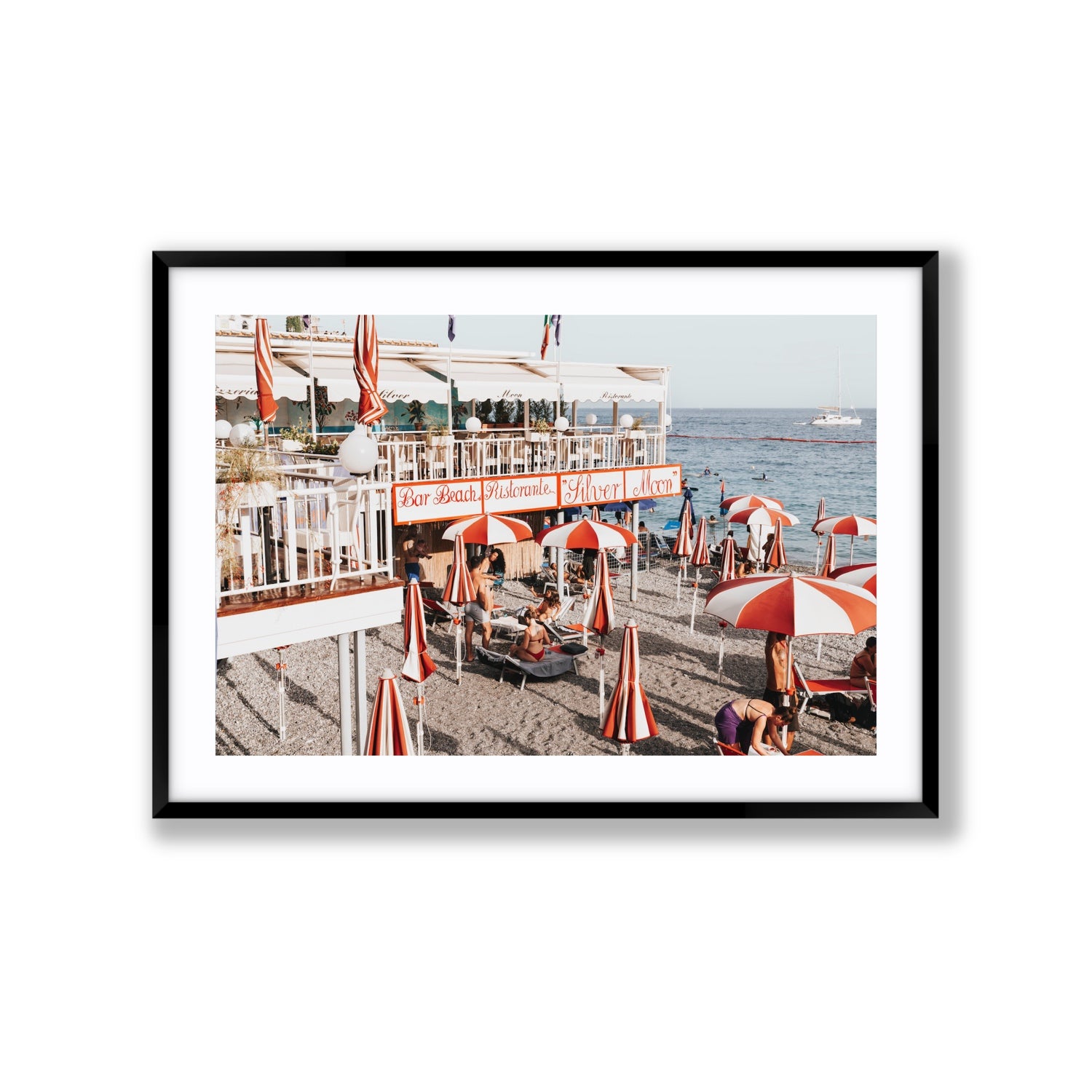 Silver Moon Amalfi Mediterranean wall art Extra Large fine art print in black frame with matboard