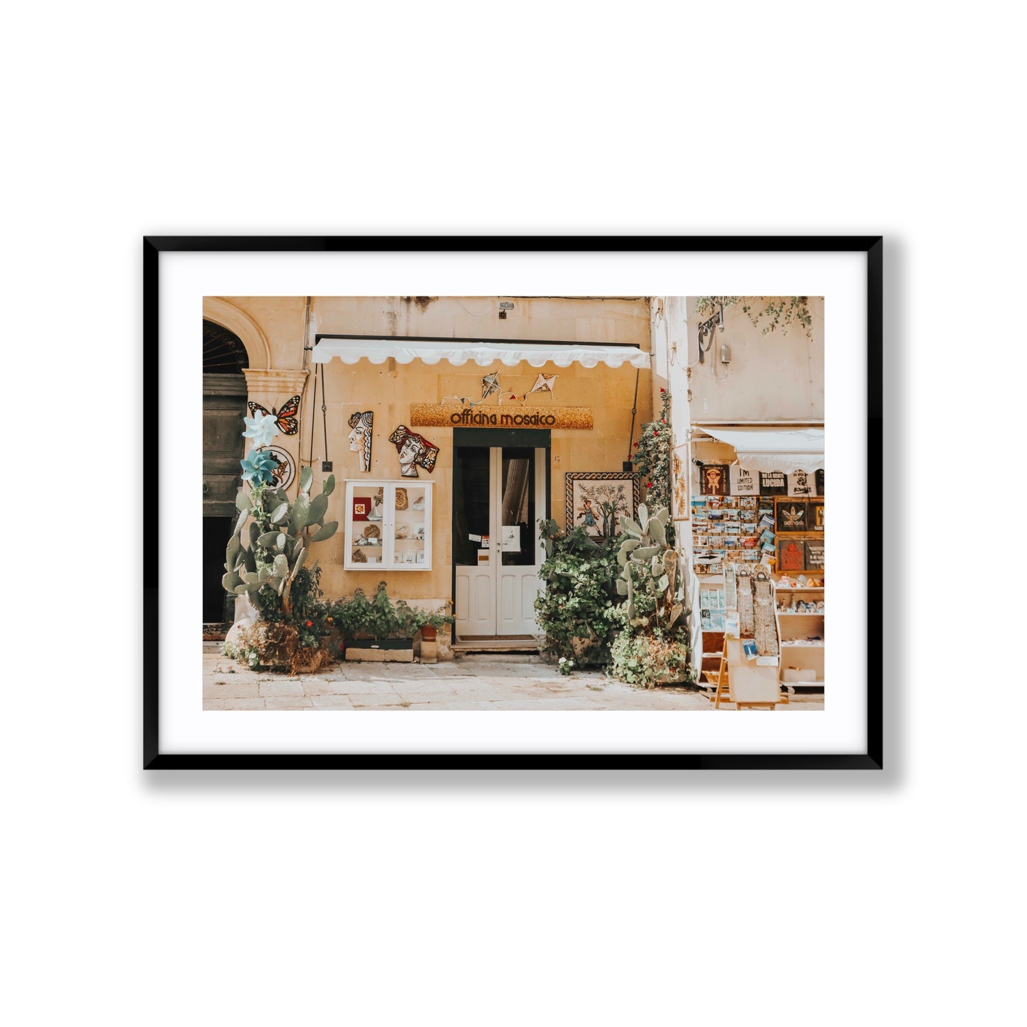 Mosaic Workshop Puglia Italian wall art Extra Large fine art print in black frame with matboard