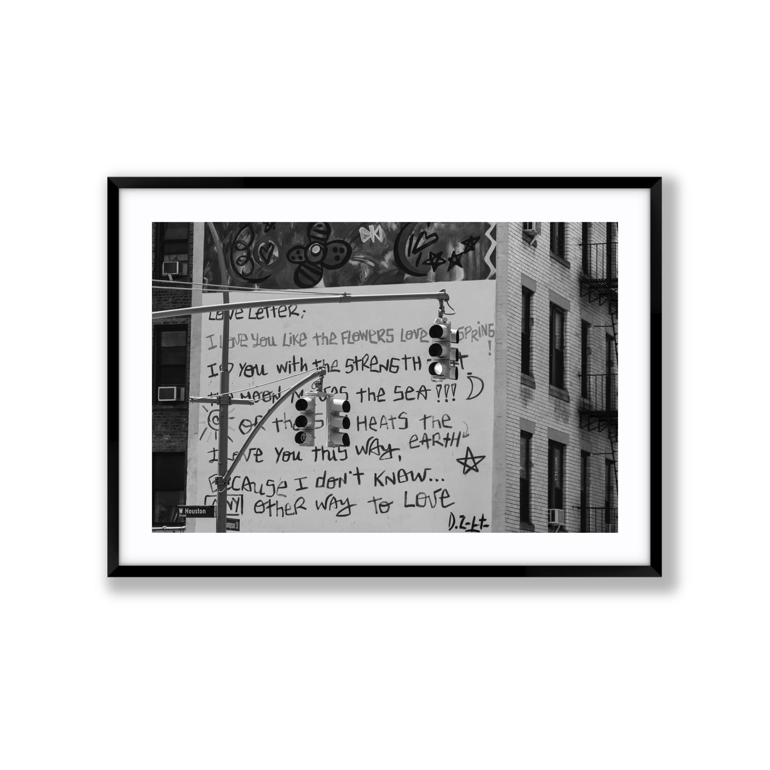 Love Letter New York NYC Black & White wall art Extra Large fine art print in black frame with matboard