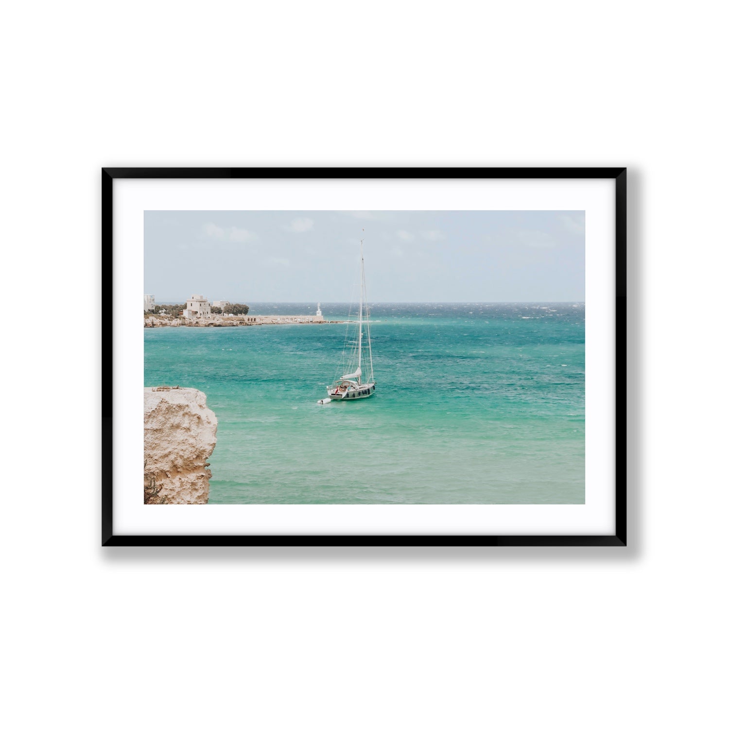 Adriatic Escape Puglia Italian coastal decor wall art Extra Large fine art print in black frame with matboard
