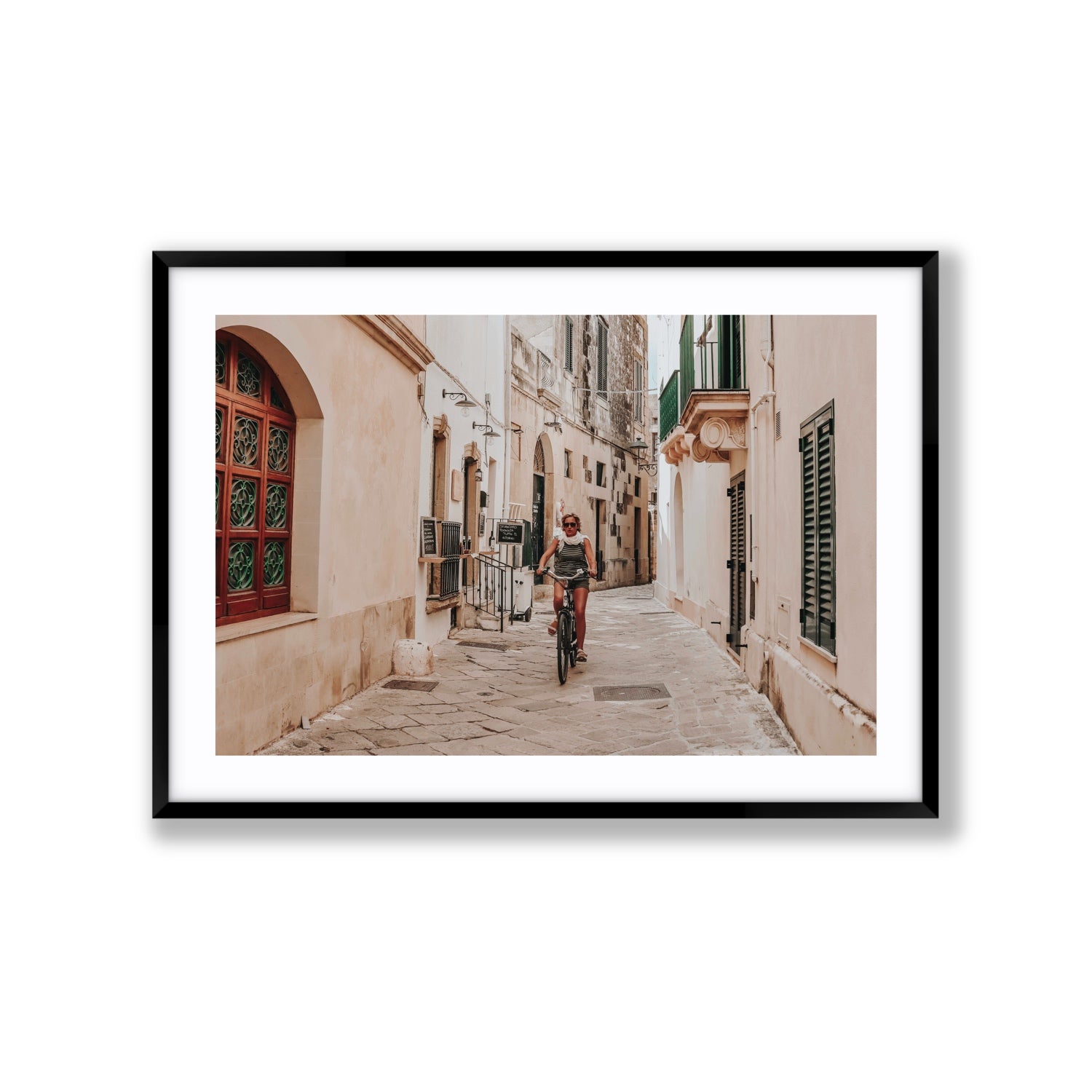 La Donna In Bicicletta Puglia Wall Italian fine art print Extra Large fine art print in black frame with matboard