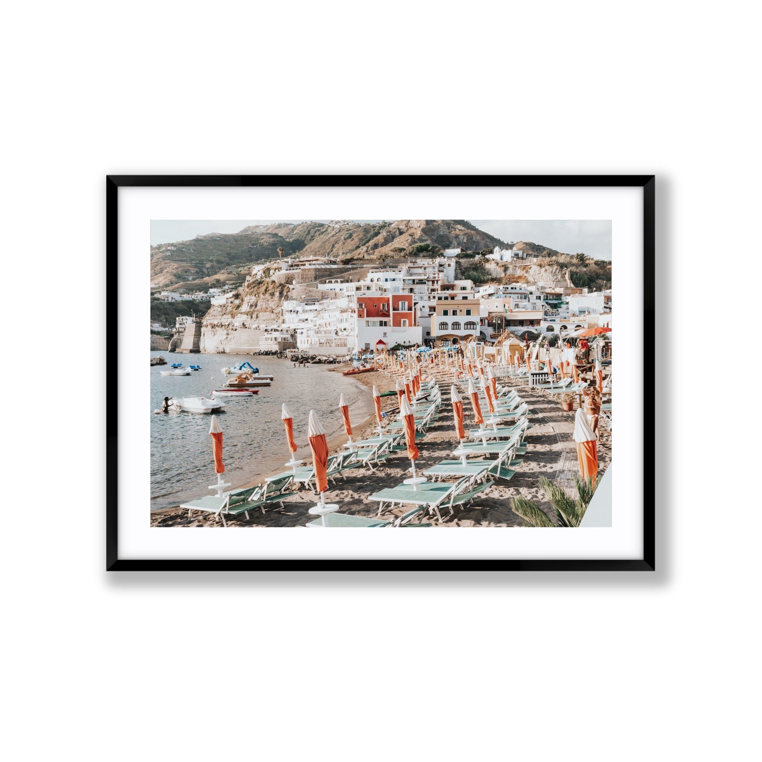 Sole Estivo Ischia Italian coastal wall art Extra Large fine art print in black frame with matboard